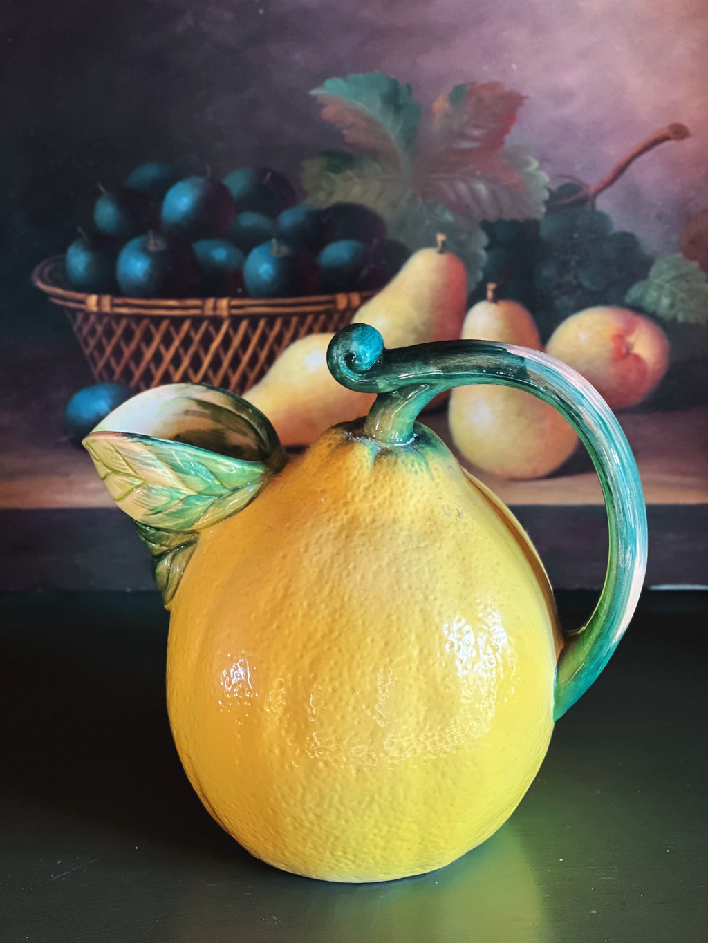 Vintage lemon pitcher styled for collected summer kitchen decor