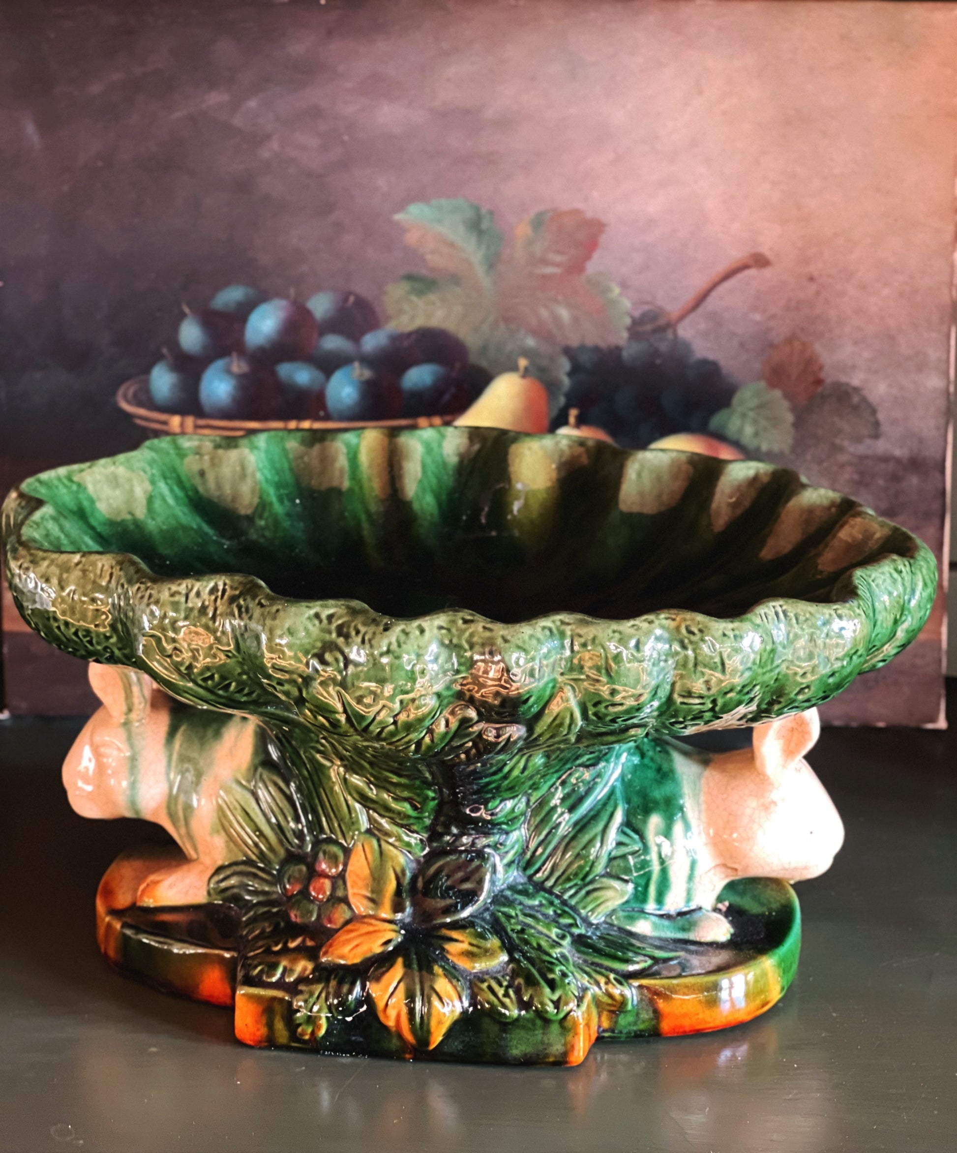 Vintage Majolica Style Pedestal