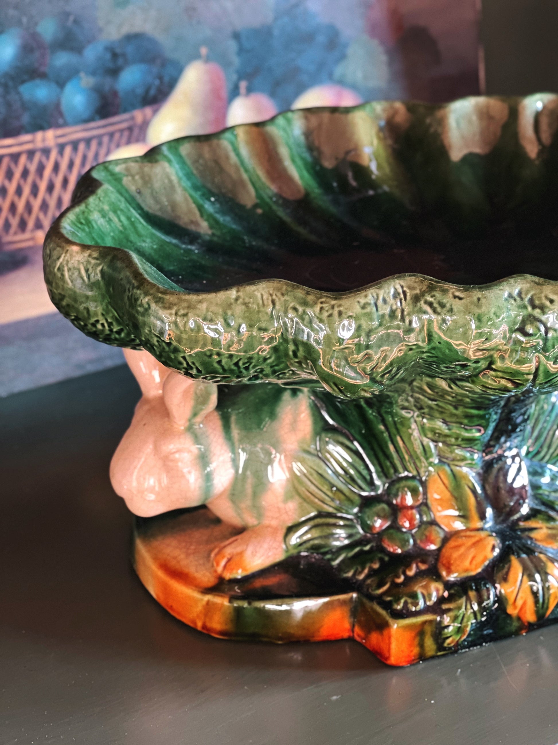 Vintage Majolica Style Pedestal