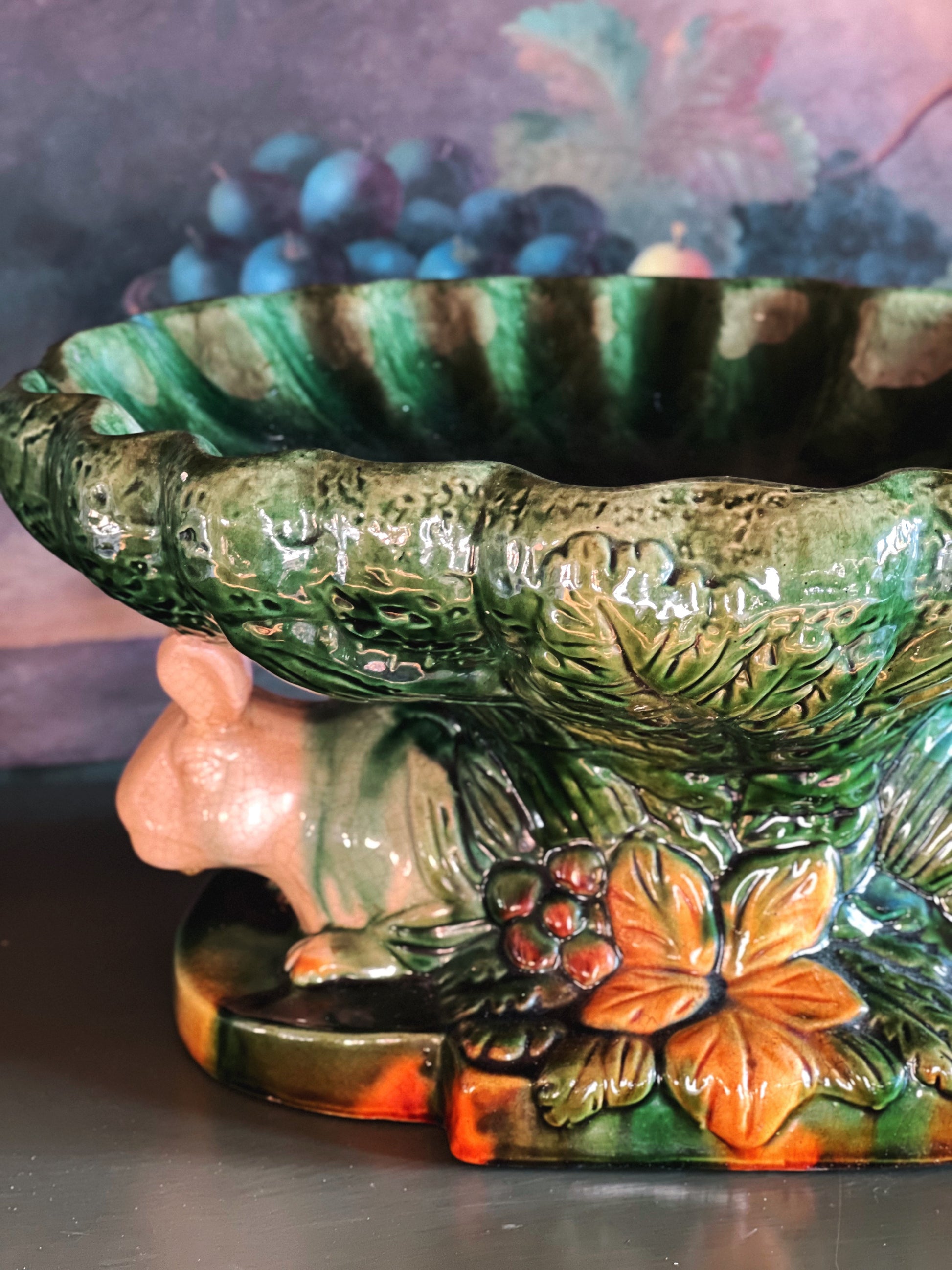 Vintage Majolica Style Pedestal