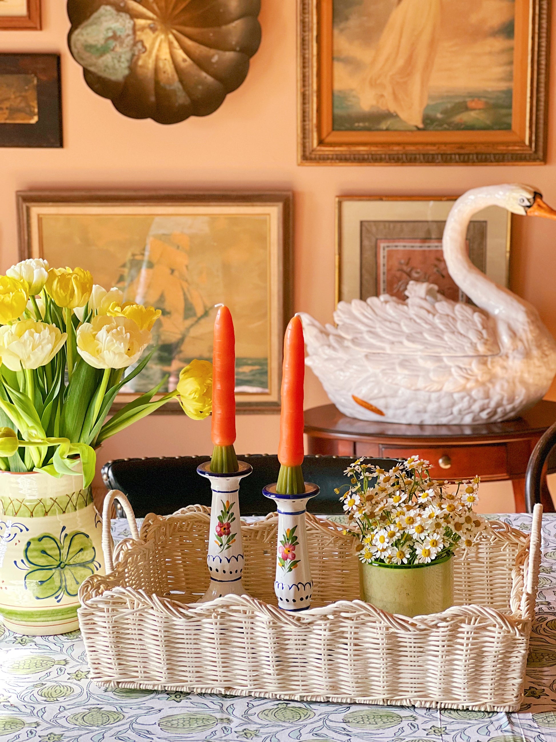 white wicker tray on a table