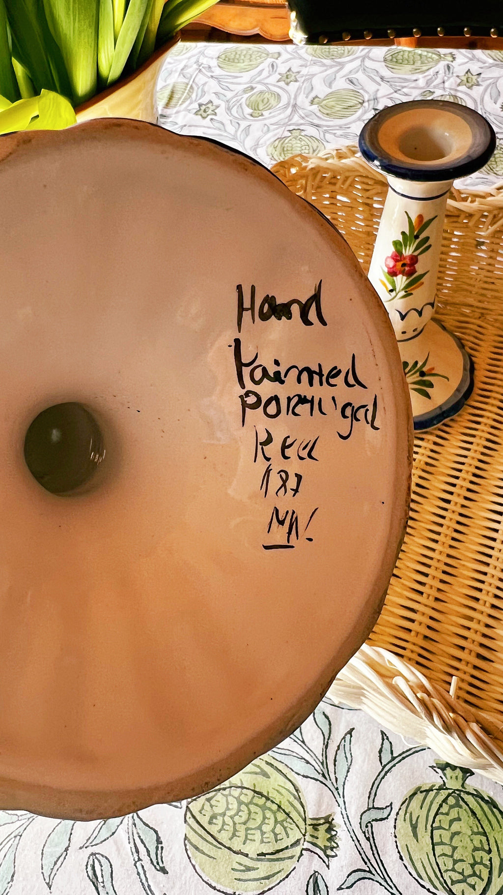 Pair of Hand Painted Vintage Ceramic Taper Candle Holders