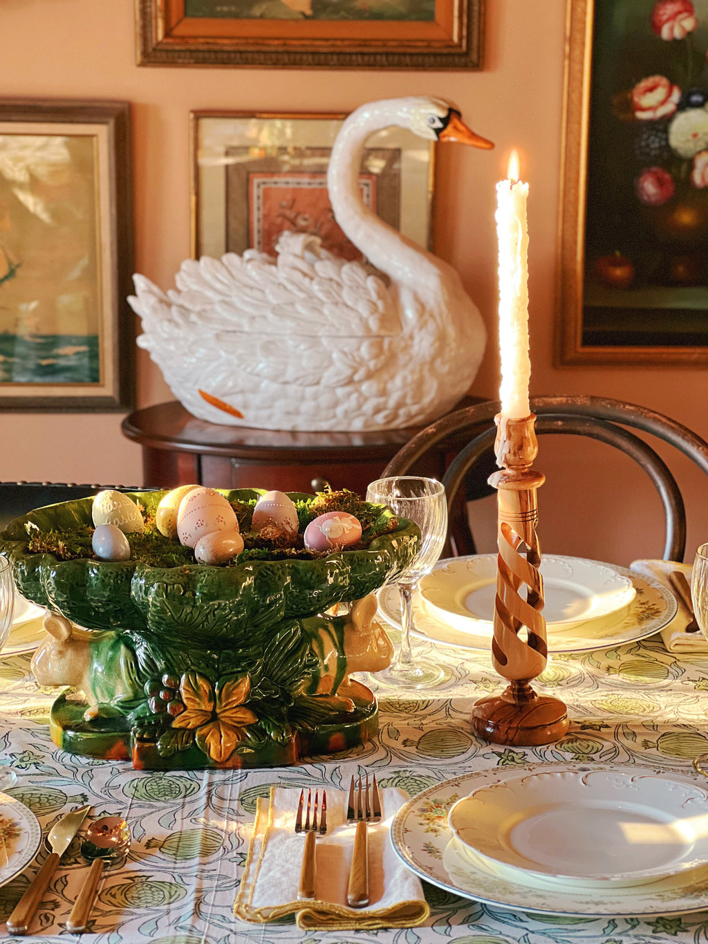 Vintage Pair of Open Twist Olive Wood Candleholders