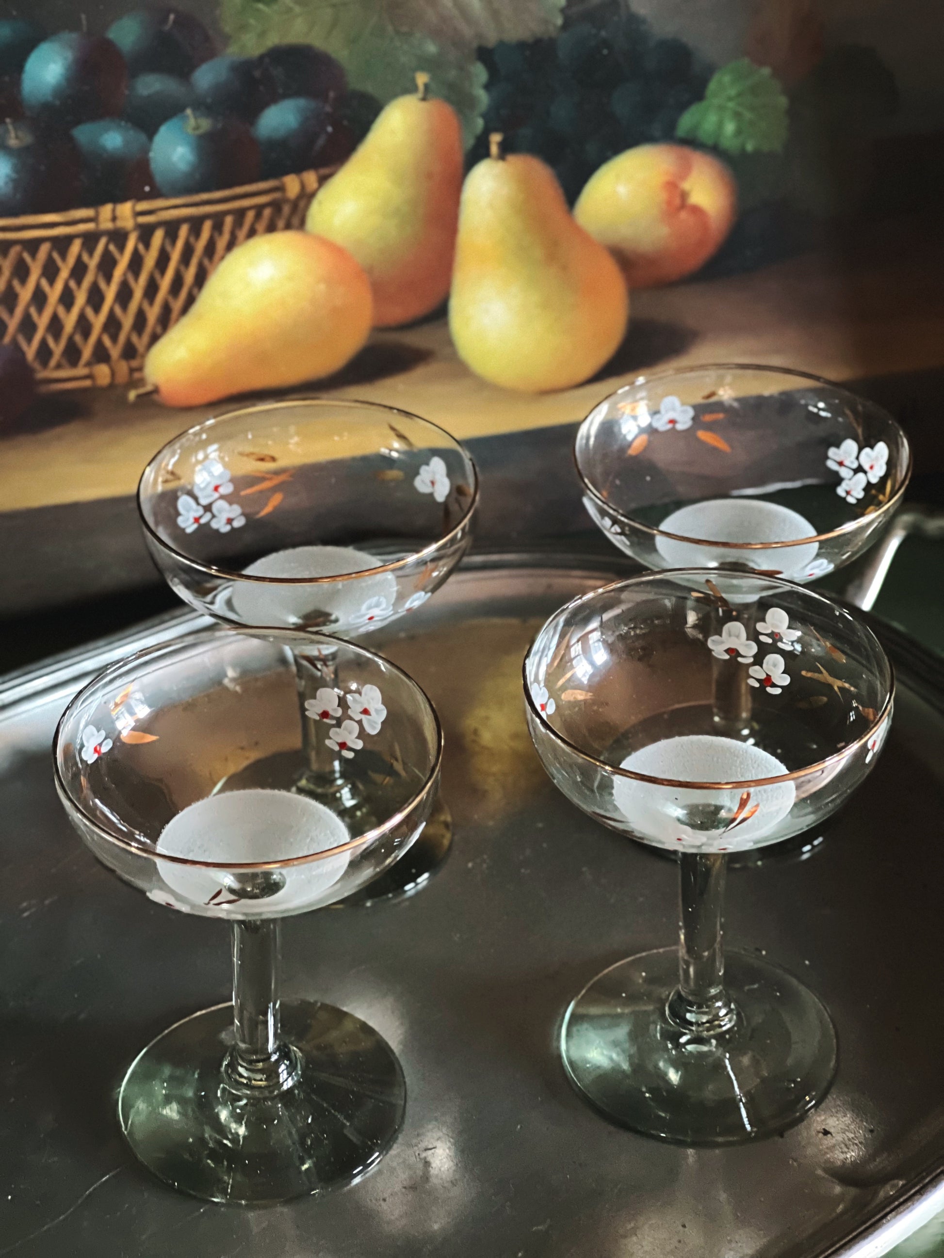 Vintage Set of 4 Hand Painted Champagne Coupes
