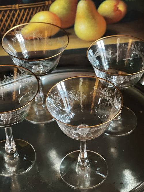 Vintage Fostoria Golden Lace Champagne Coupe
