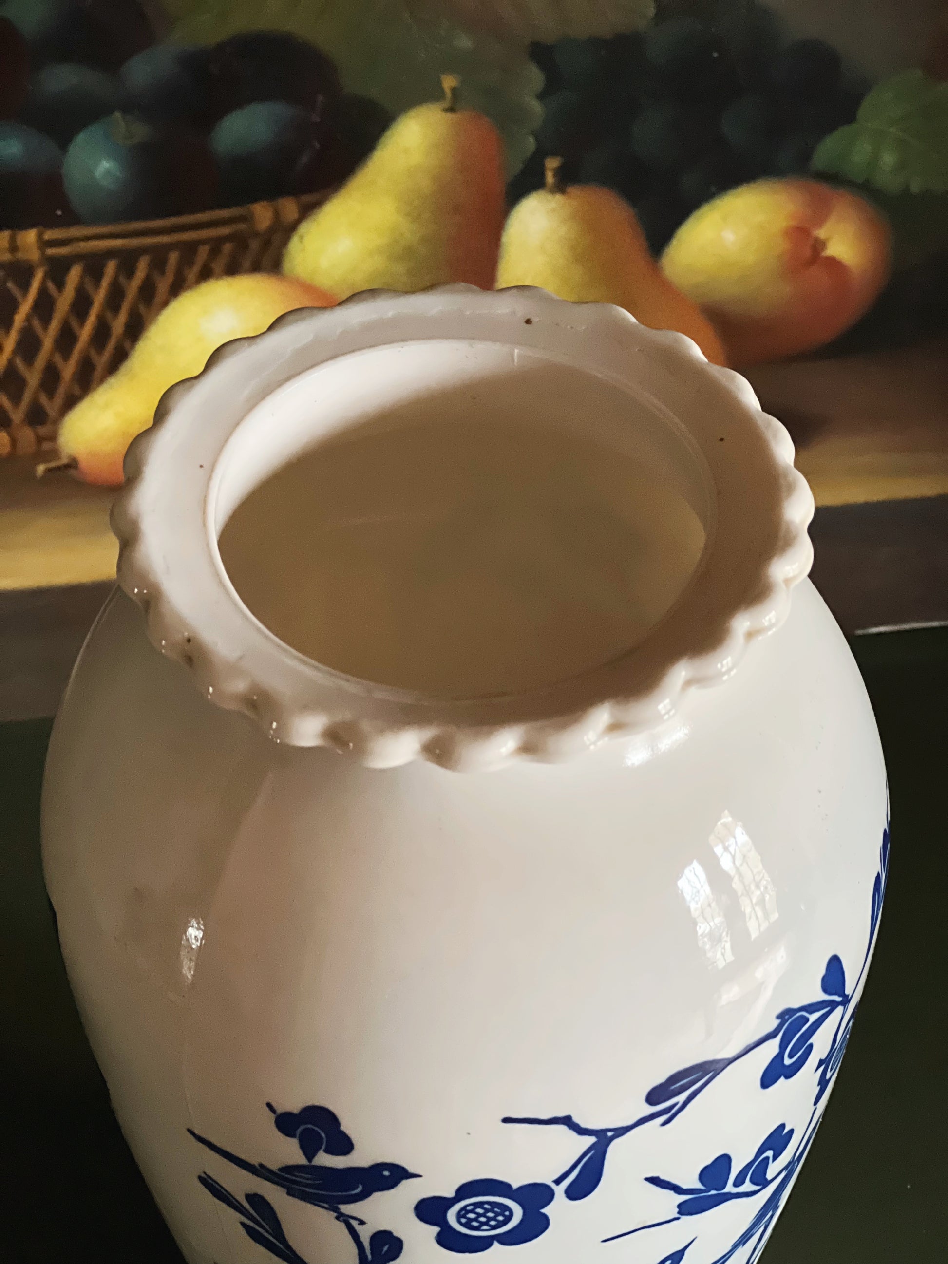 Vintage Blue & White Milk Glass Vase