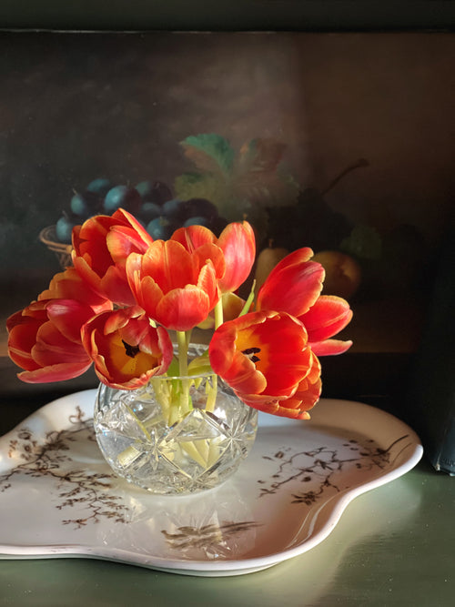 Antique Floral Transferware Vanity Tray