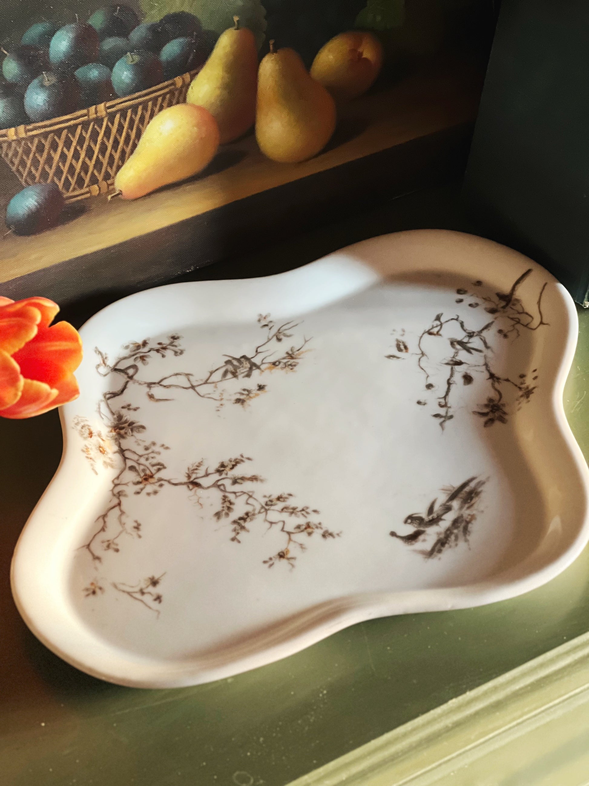 Antique Floral Transferware Vanity Tray