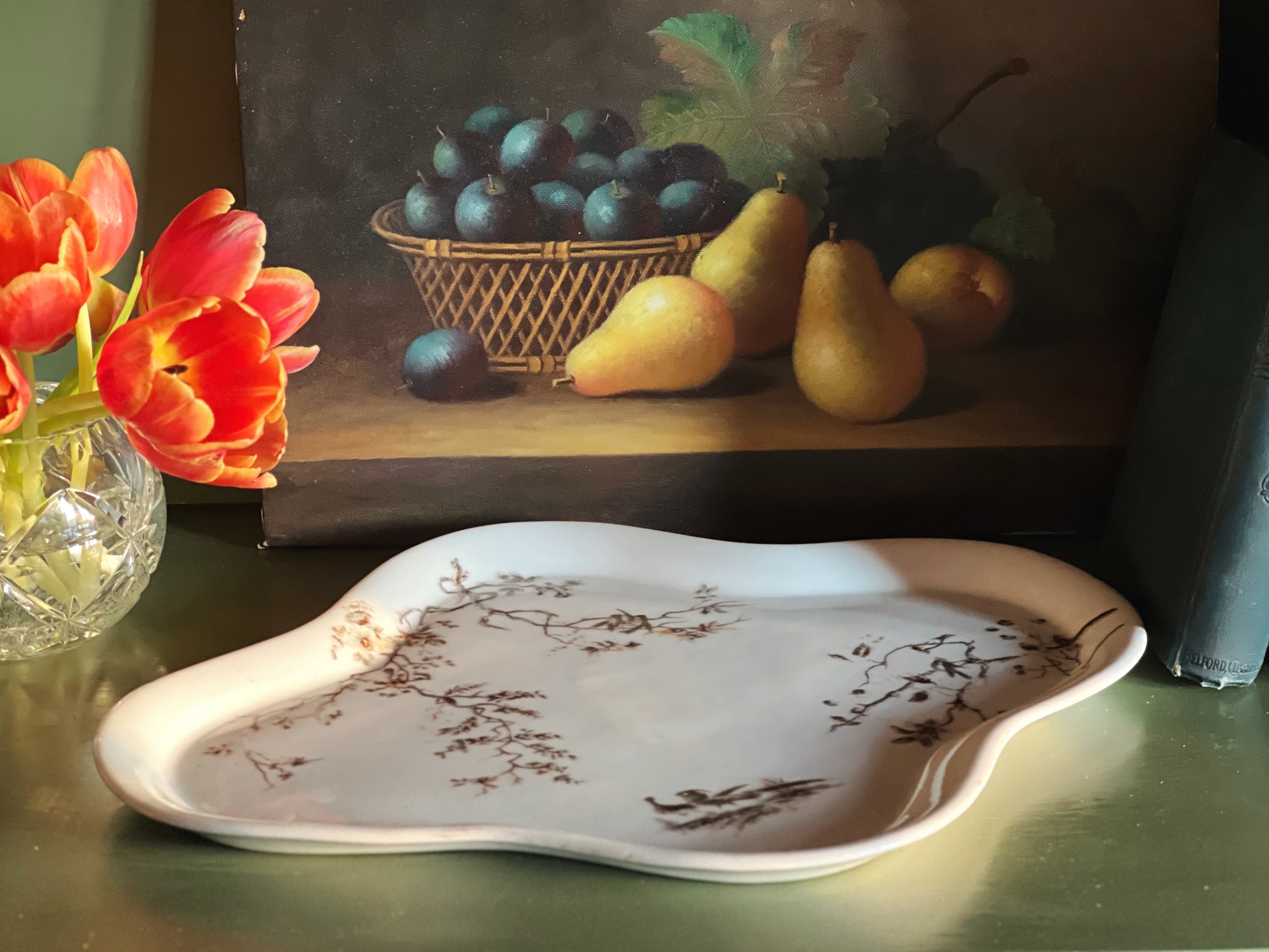 Antique Floral Transferware Vanity Tray