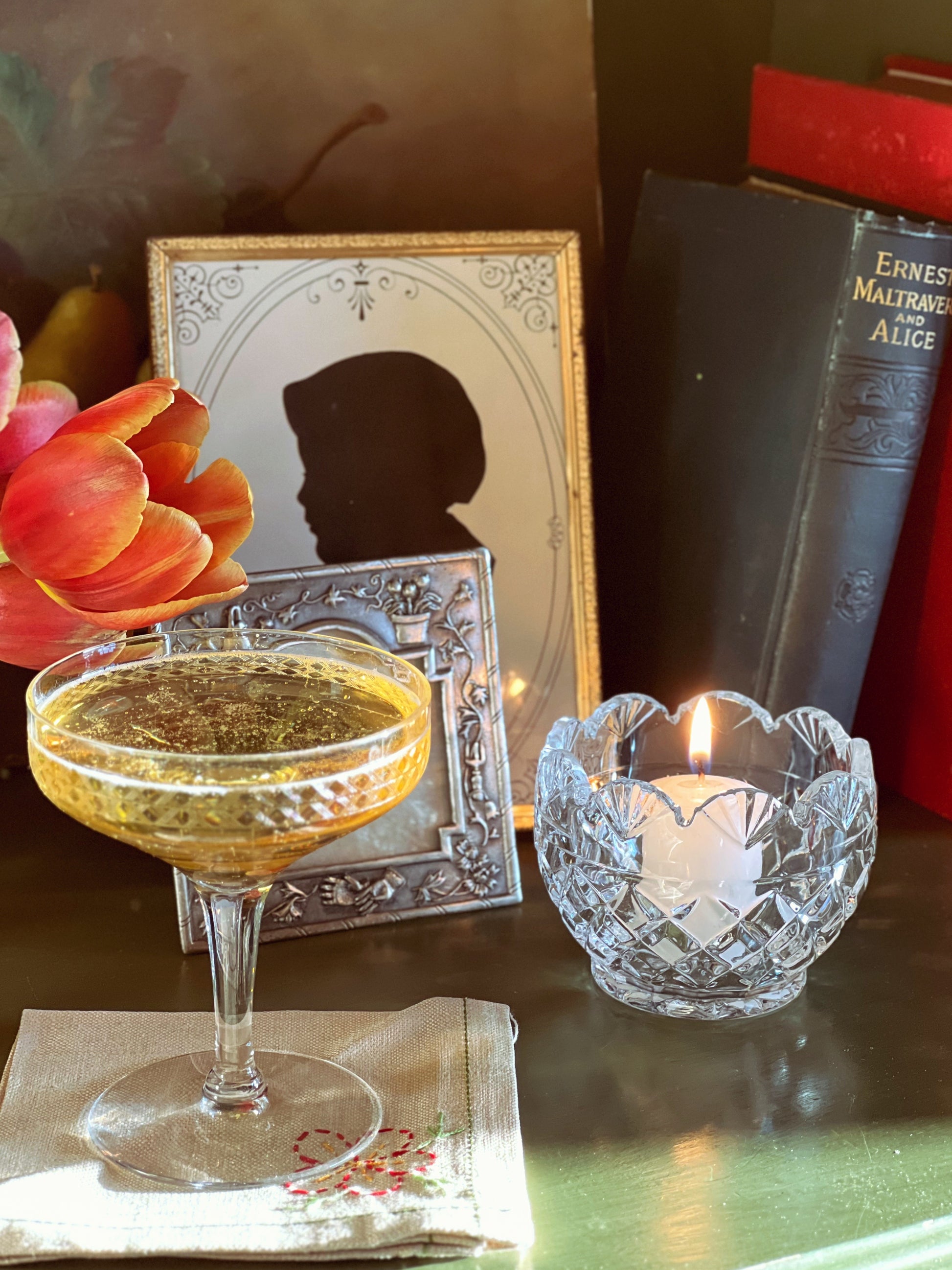 Vintage Pair of Etched Champagne Coupes