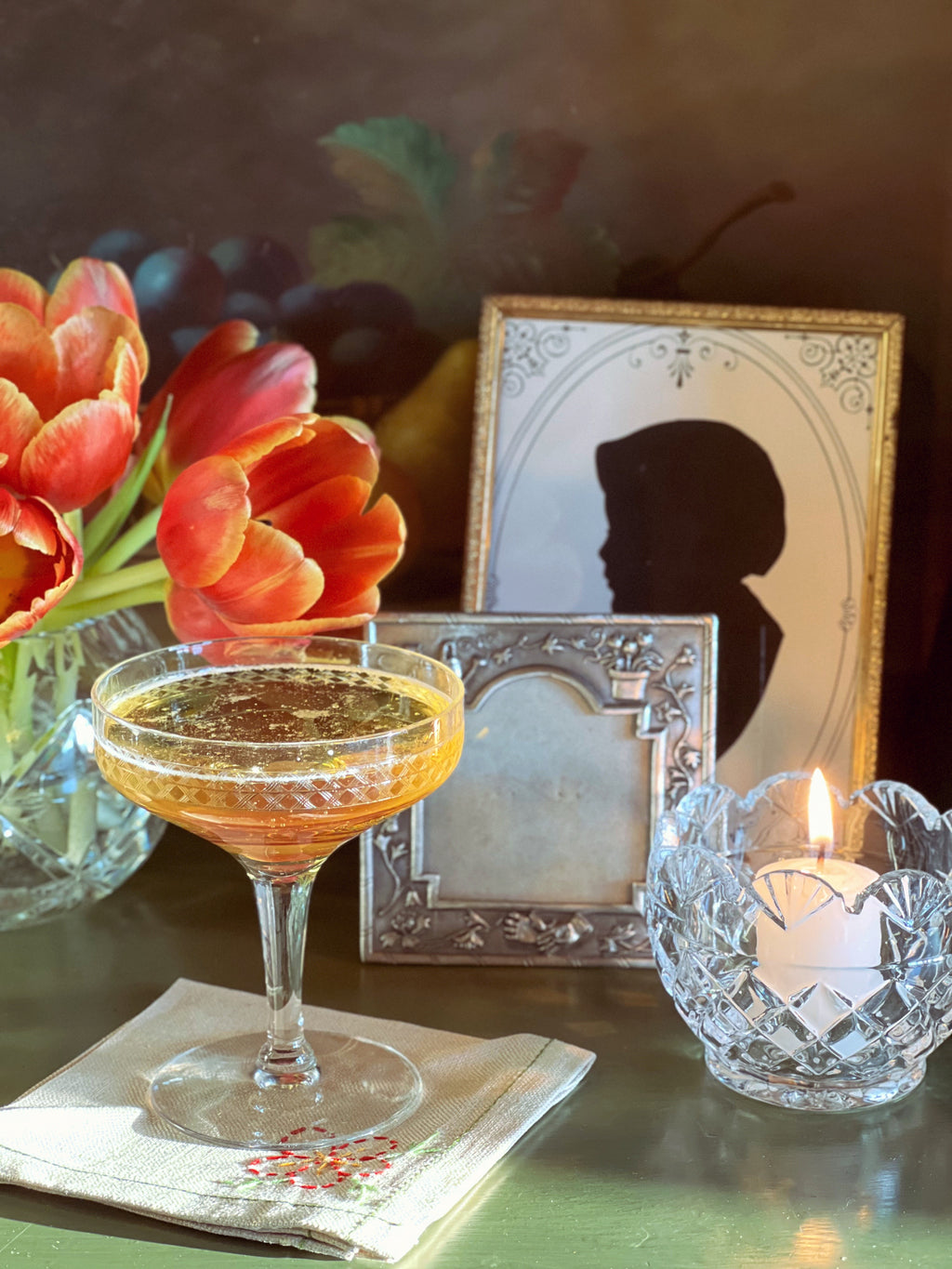 Vintage Pair of Etched Champagne Coupes