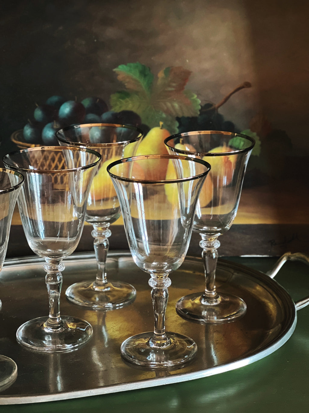 Vintage Crystal Silver Rim Wine Glass