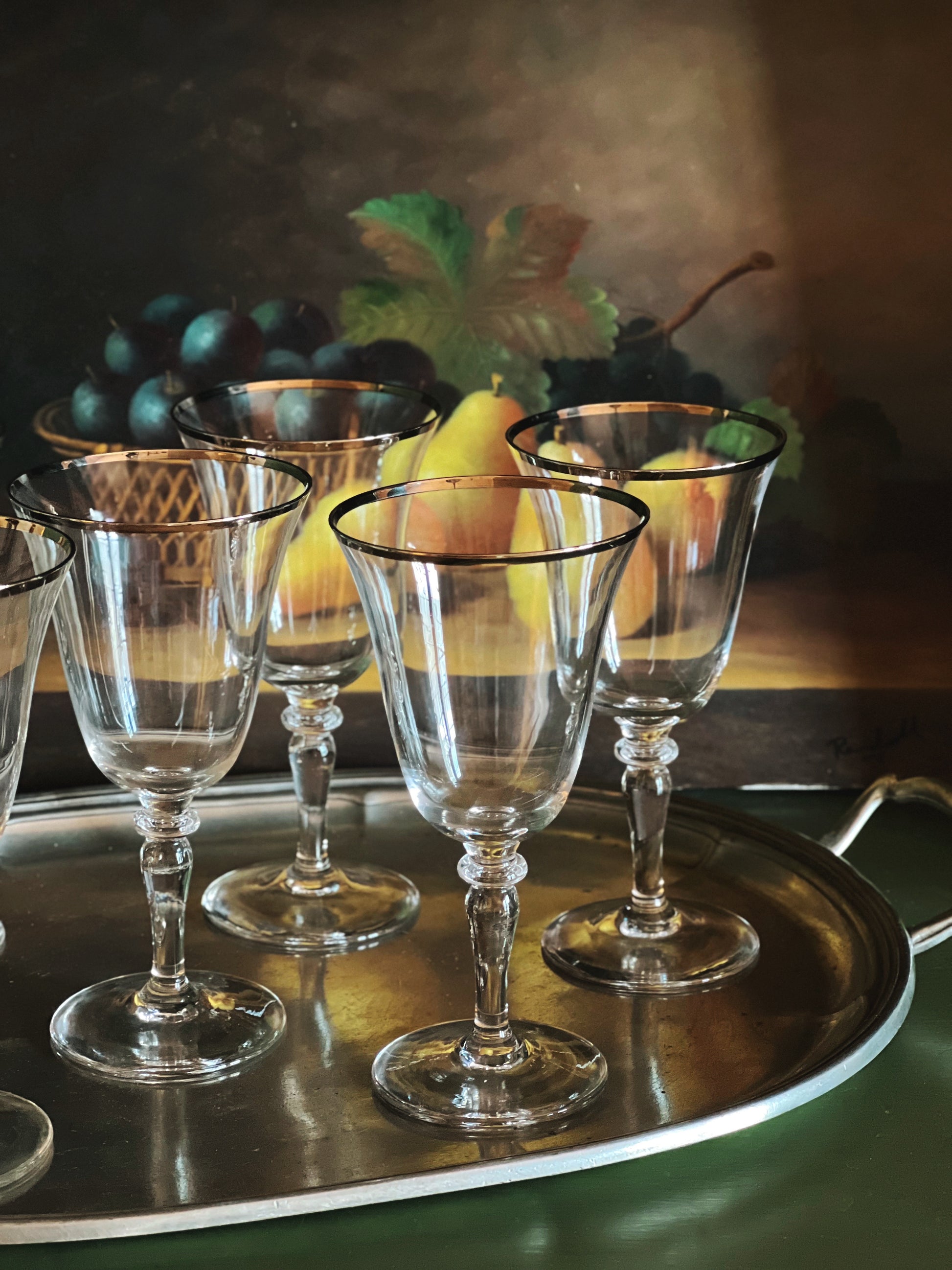 Vintage Crystal Silver Rim Wine Glass