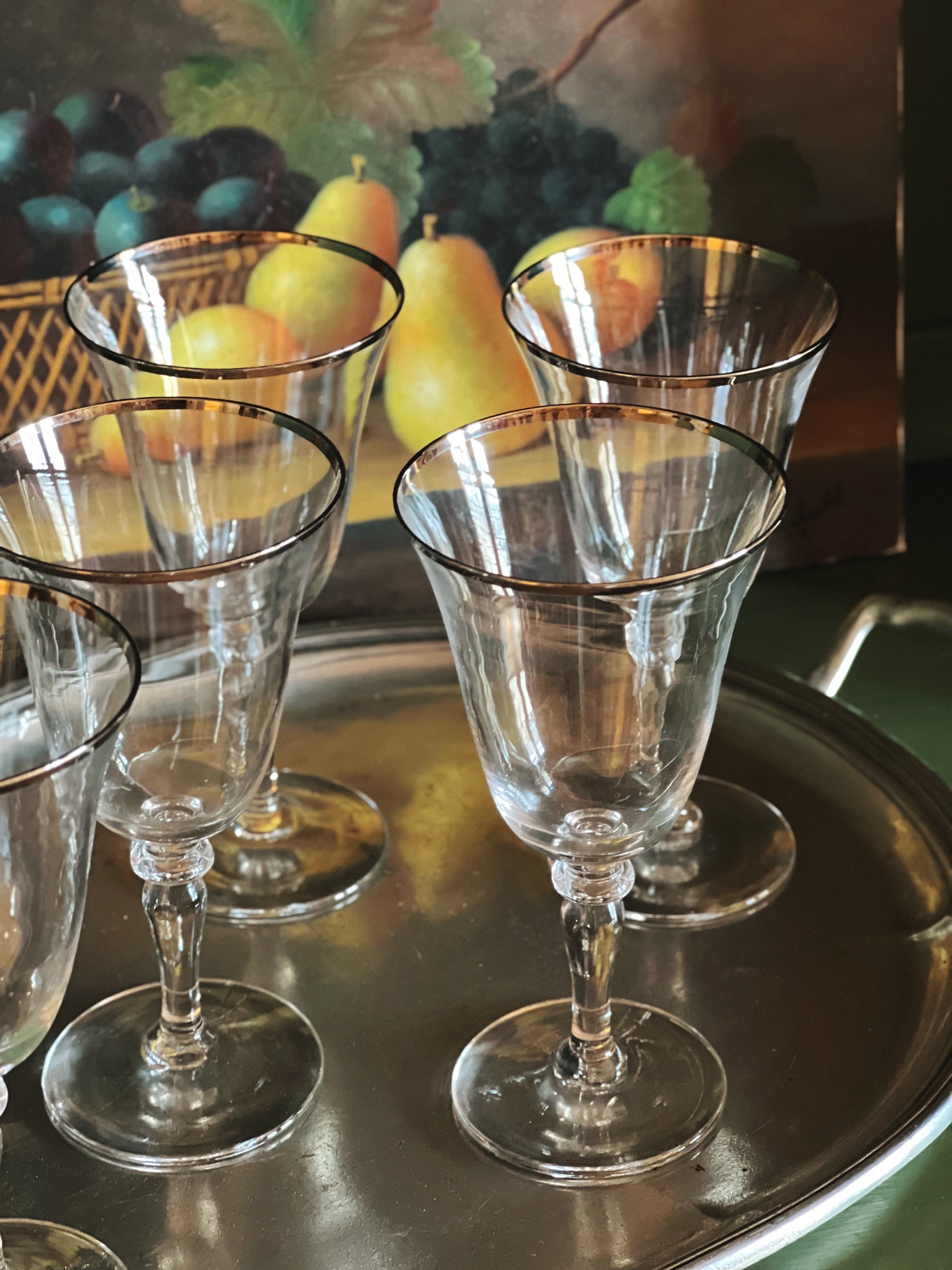 Vintage Crystal Silver Rim Wine Glass