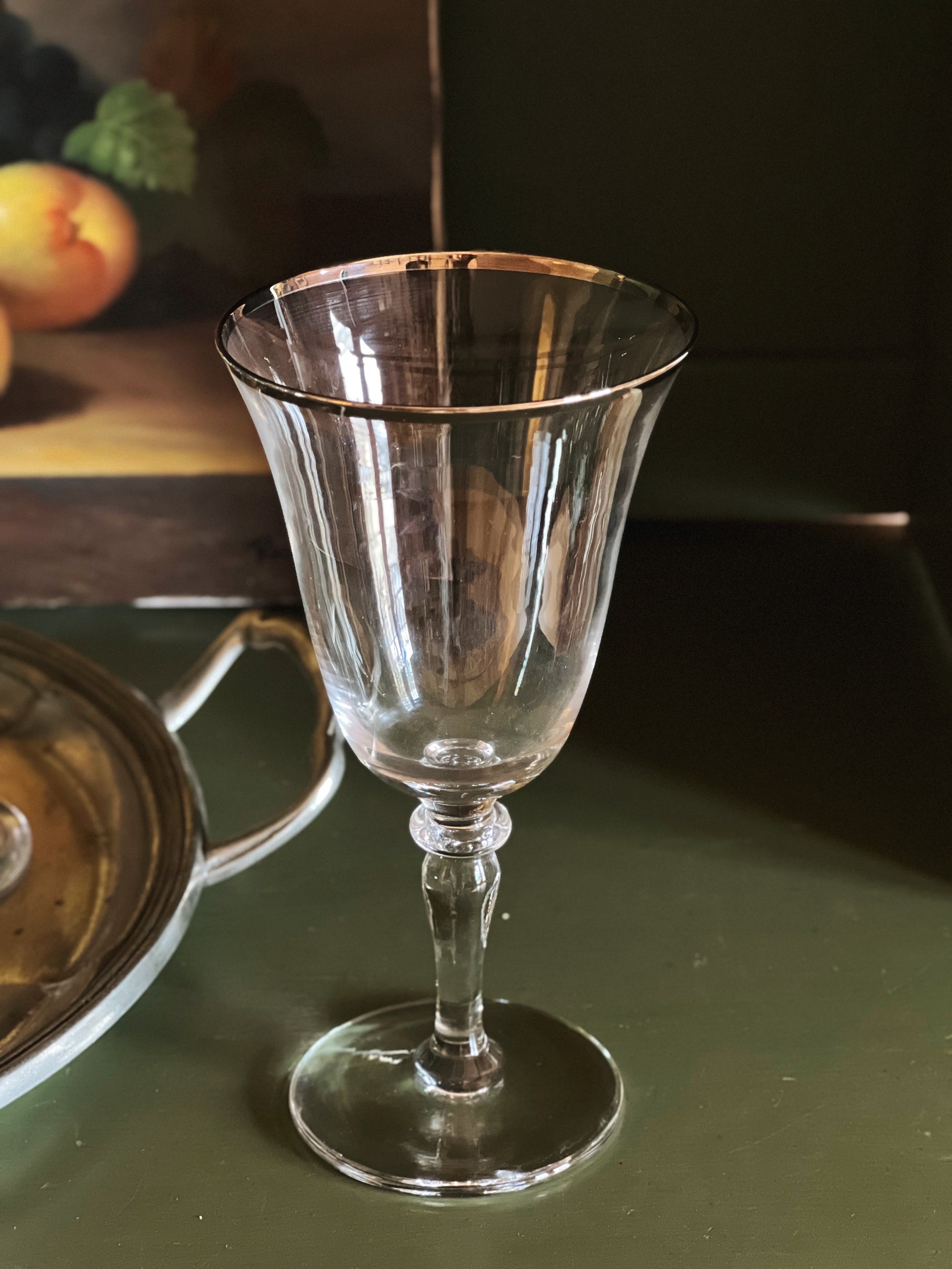 Vintage Crystal Silver Rim Wine Glass