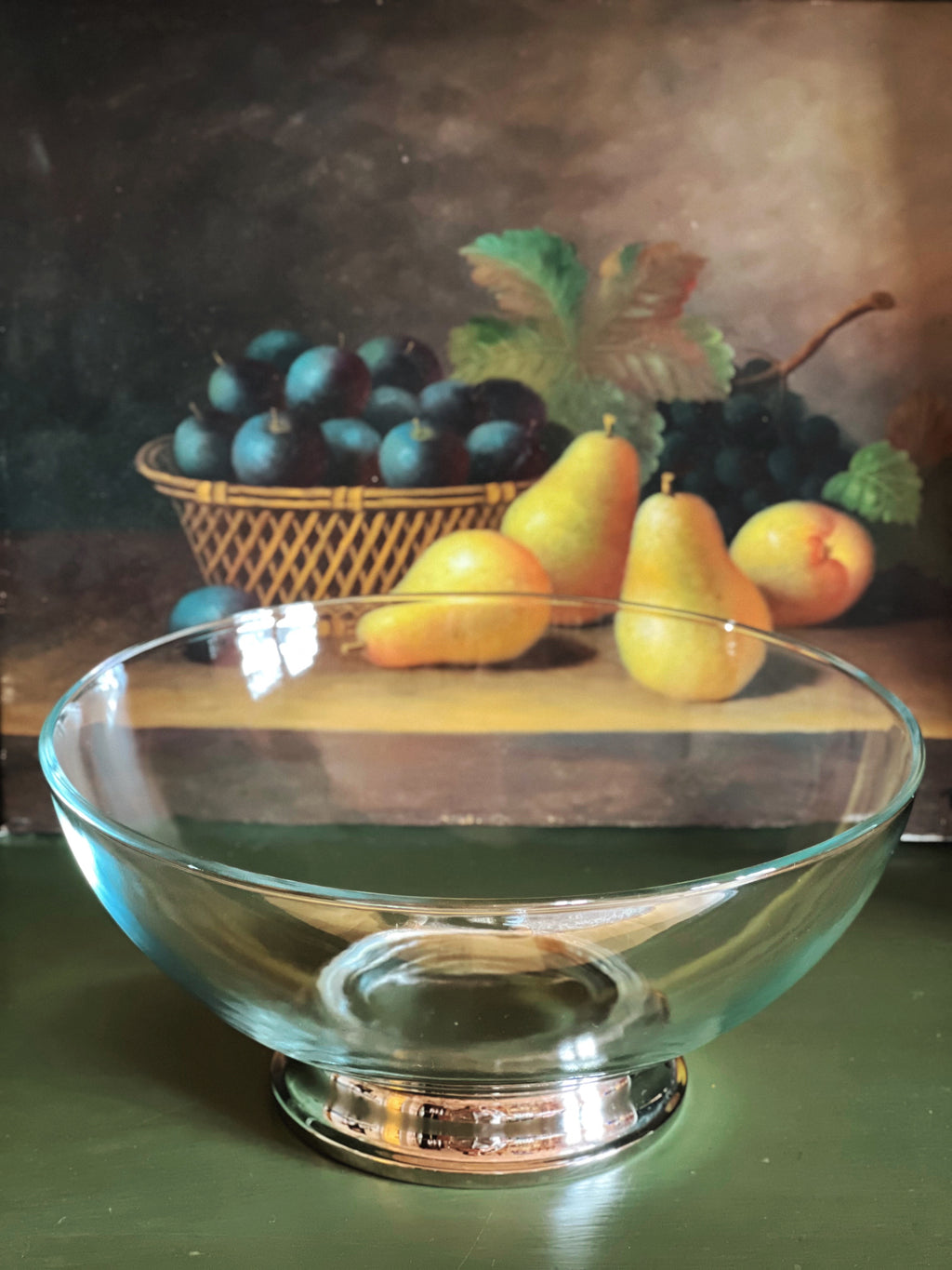 Vintage Glass and Silverplate Serving Bowl Hong Kong