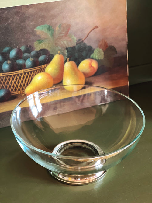 Vintage Glass and Silverplate Serving Bowl Hong Kong