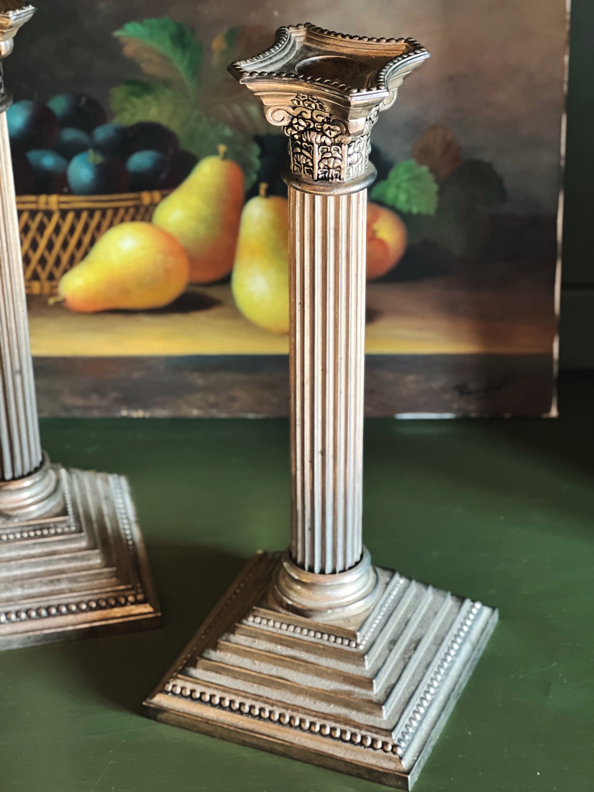 Vintage Pair of Godinger Silver Corinthian Taper Candleholders