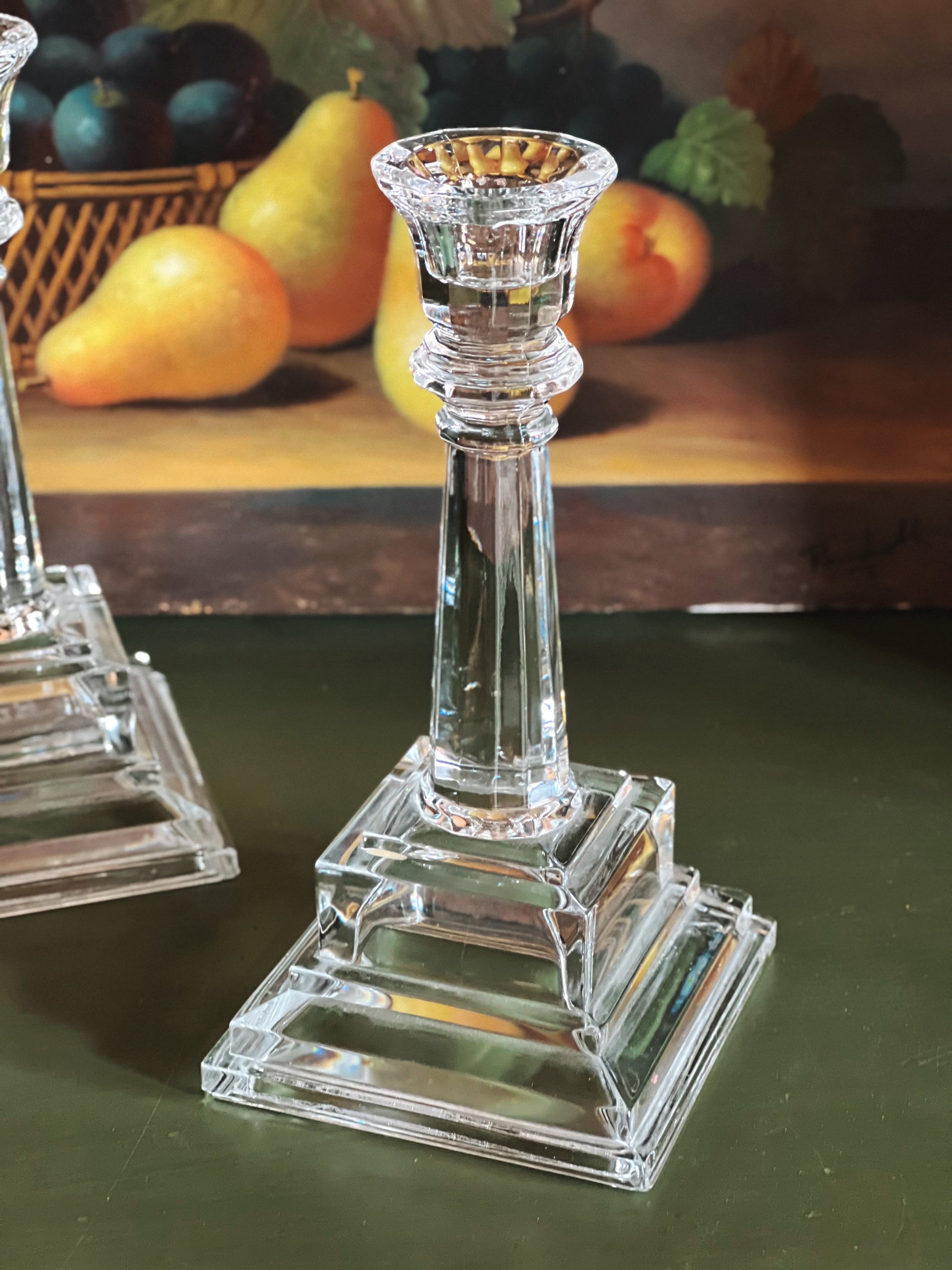 Vintage Pair of Crystal Taper Candleholders