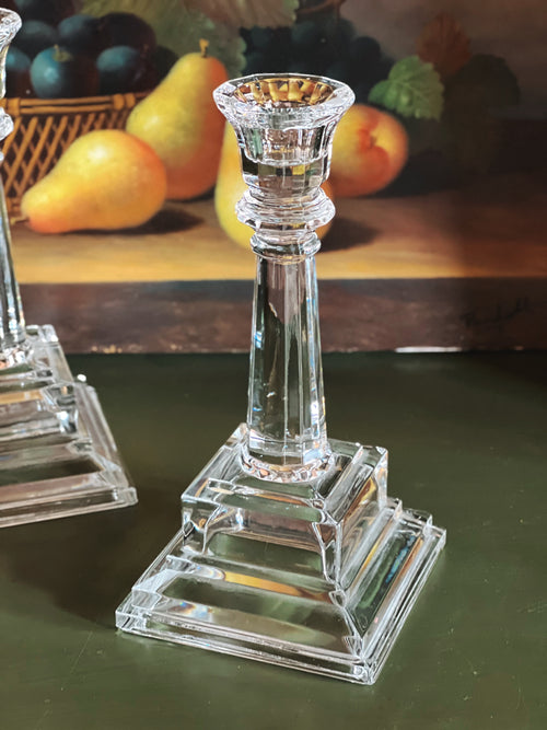 Vintage Pair of Crystal Taper Candleholders