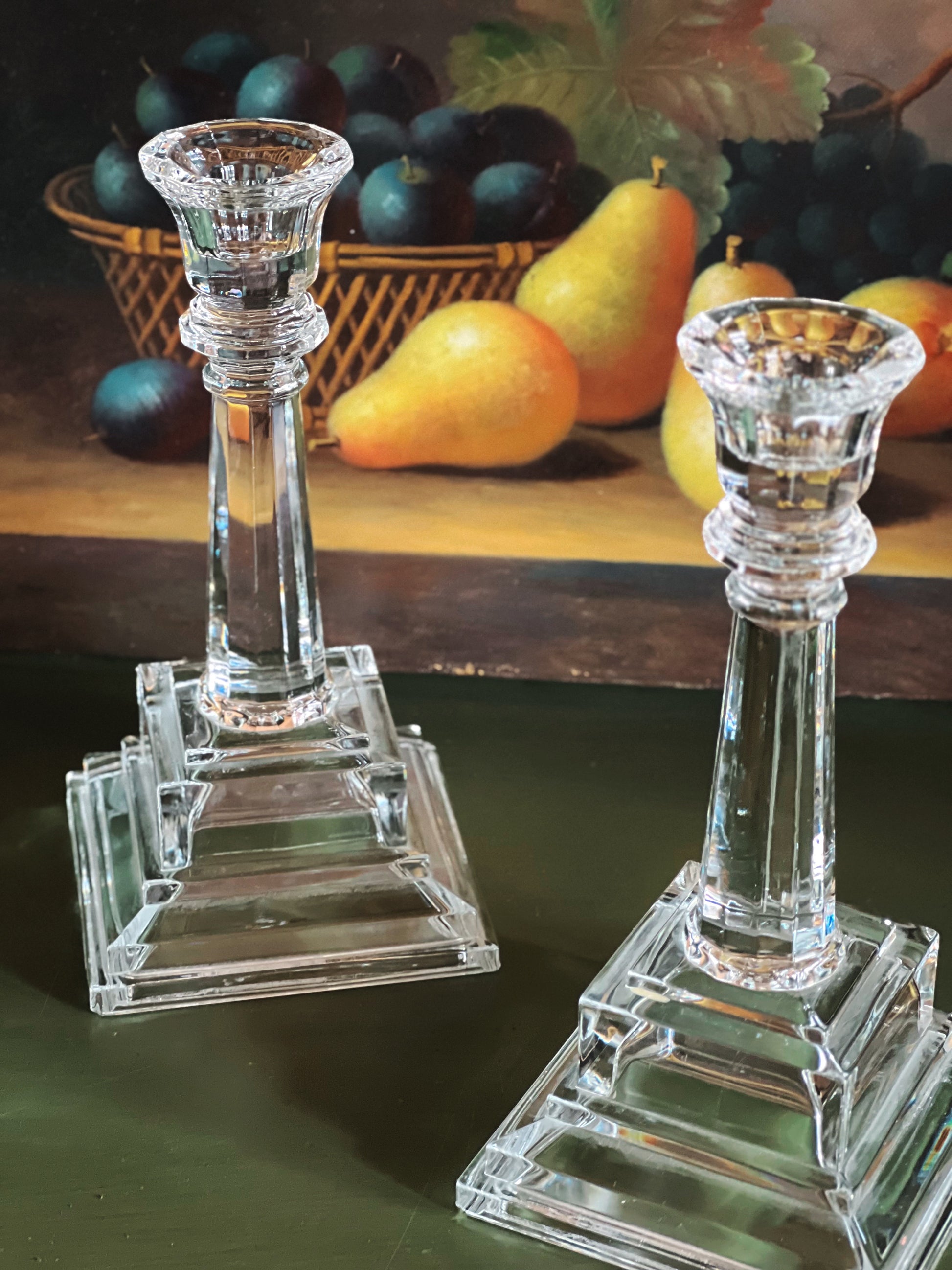 Vintage Pair of Crystal Taper Candleholders
