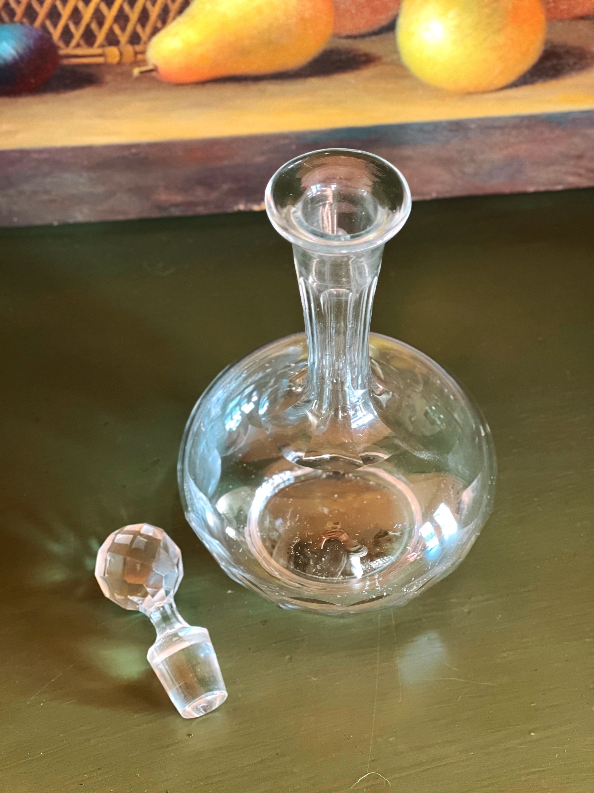 Small Vintage Glass Decanter with Faceted Stopper