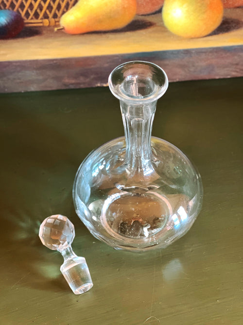 Small Vintage Glass Decanter with Faceted Stopper