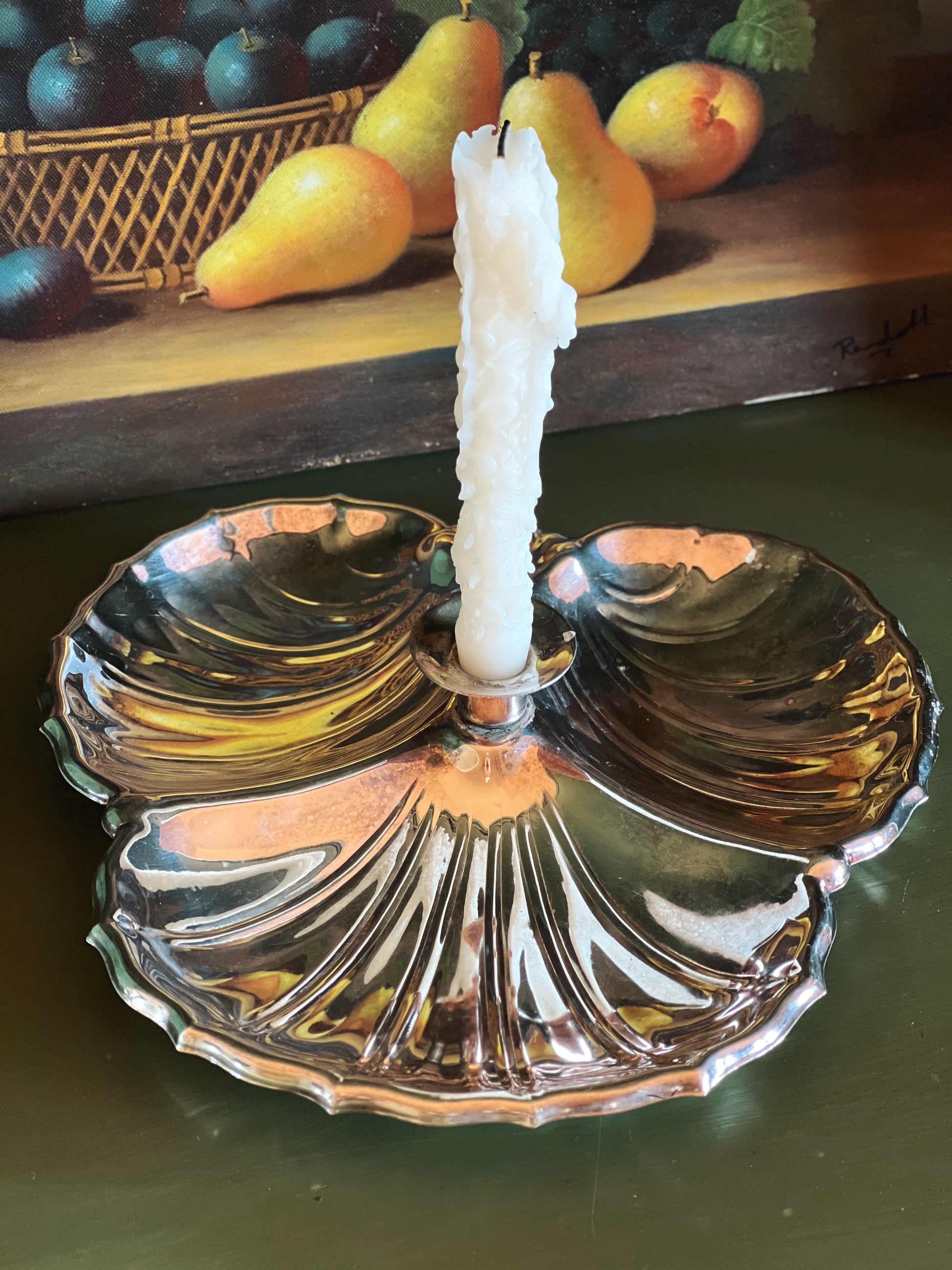 Vintage Three Section Silver Server with Candleholder