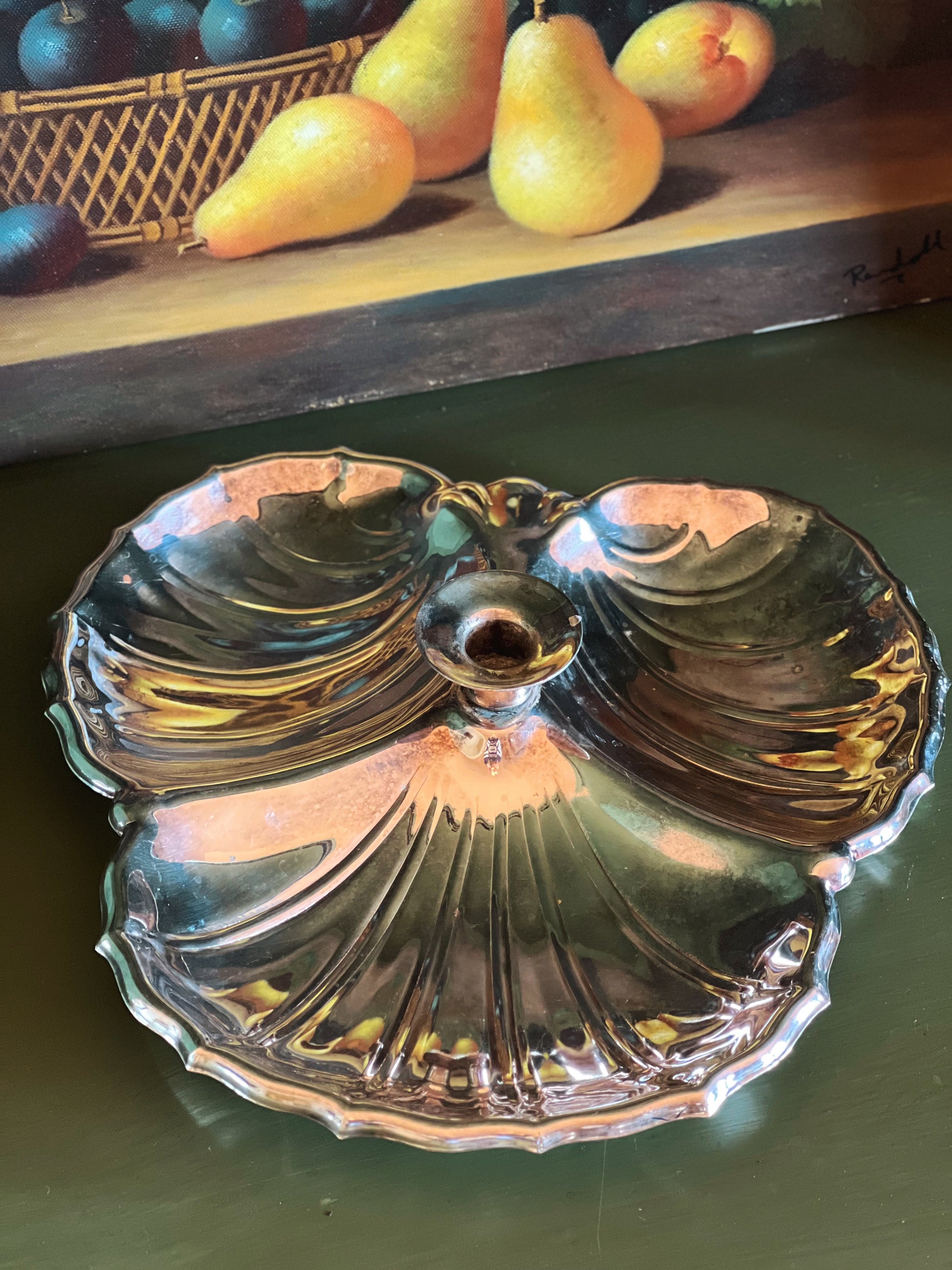 Vintage Three Section Silver Server with Candleholder