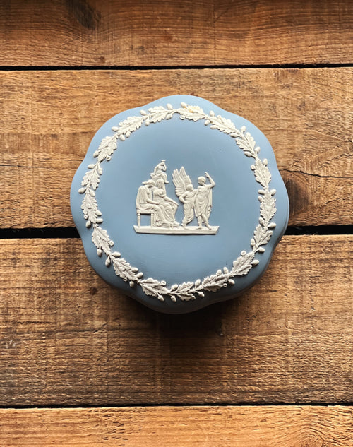 Vintage Wedgwood Blue Jasperware Covered Trinket Dish
