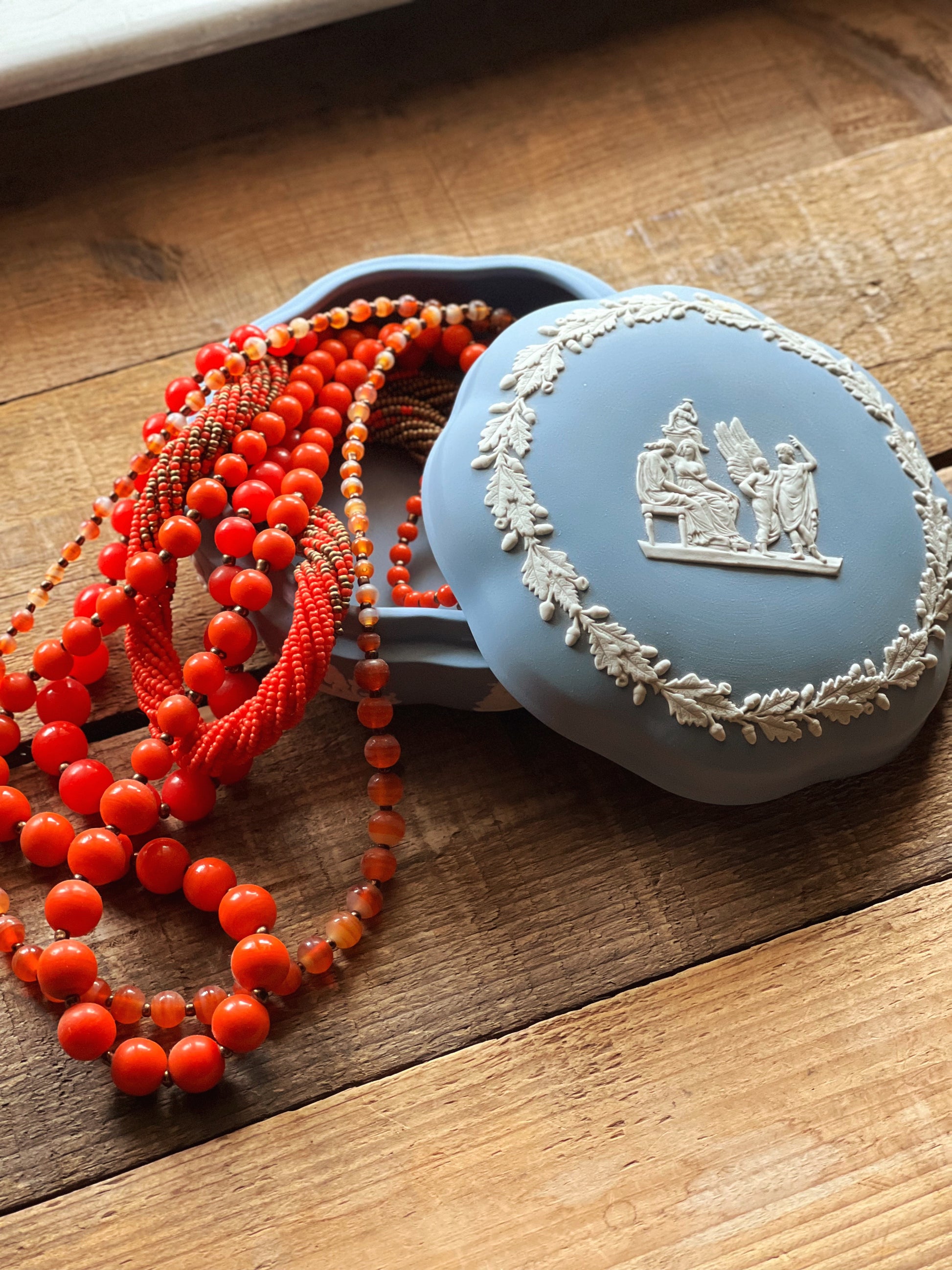 Vintage Wedgwood Blue Jasperware Covered Trinket Dish