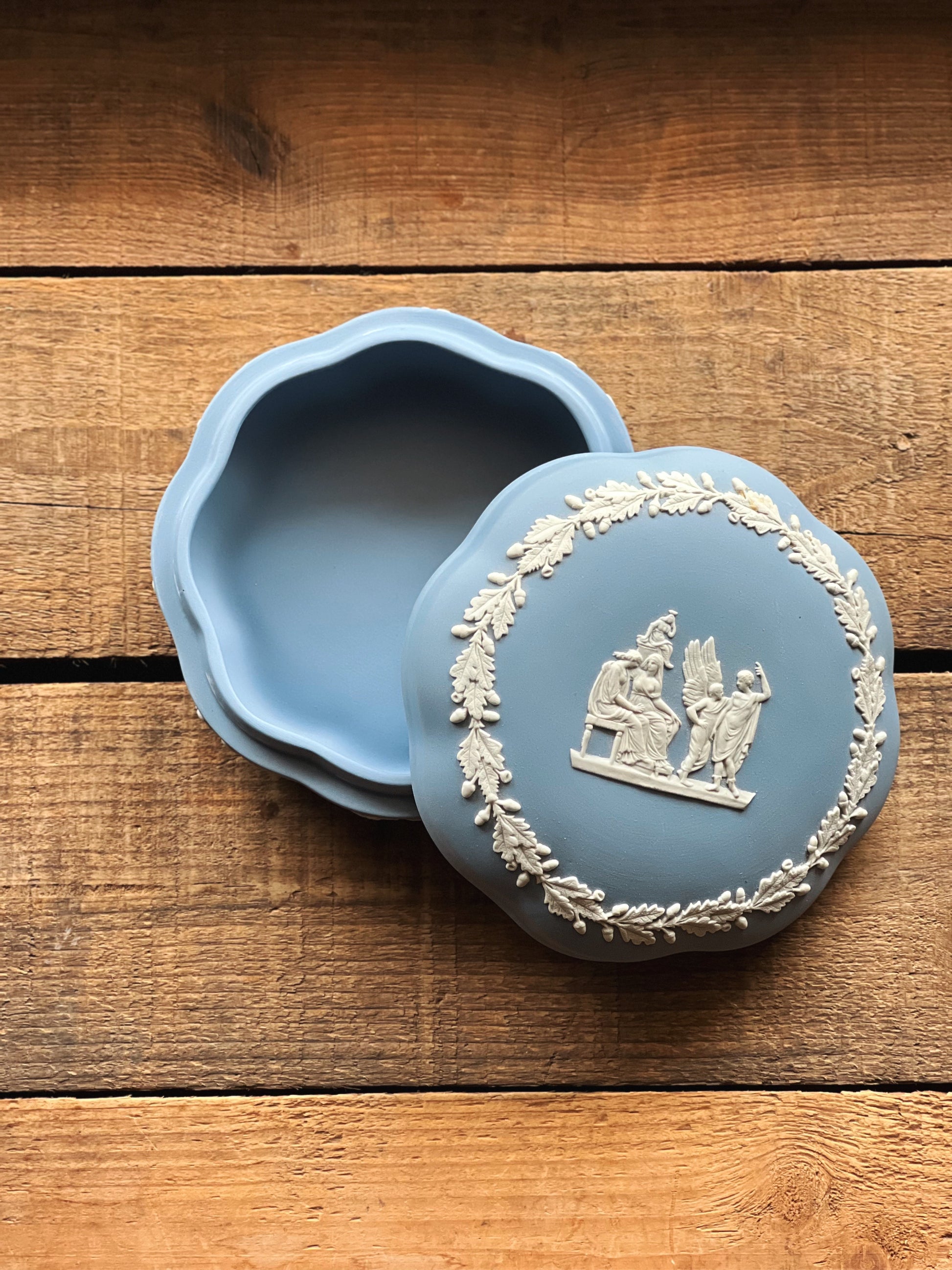 Vintage Wedgwood Blue Jasperware Covered Trinket Dish