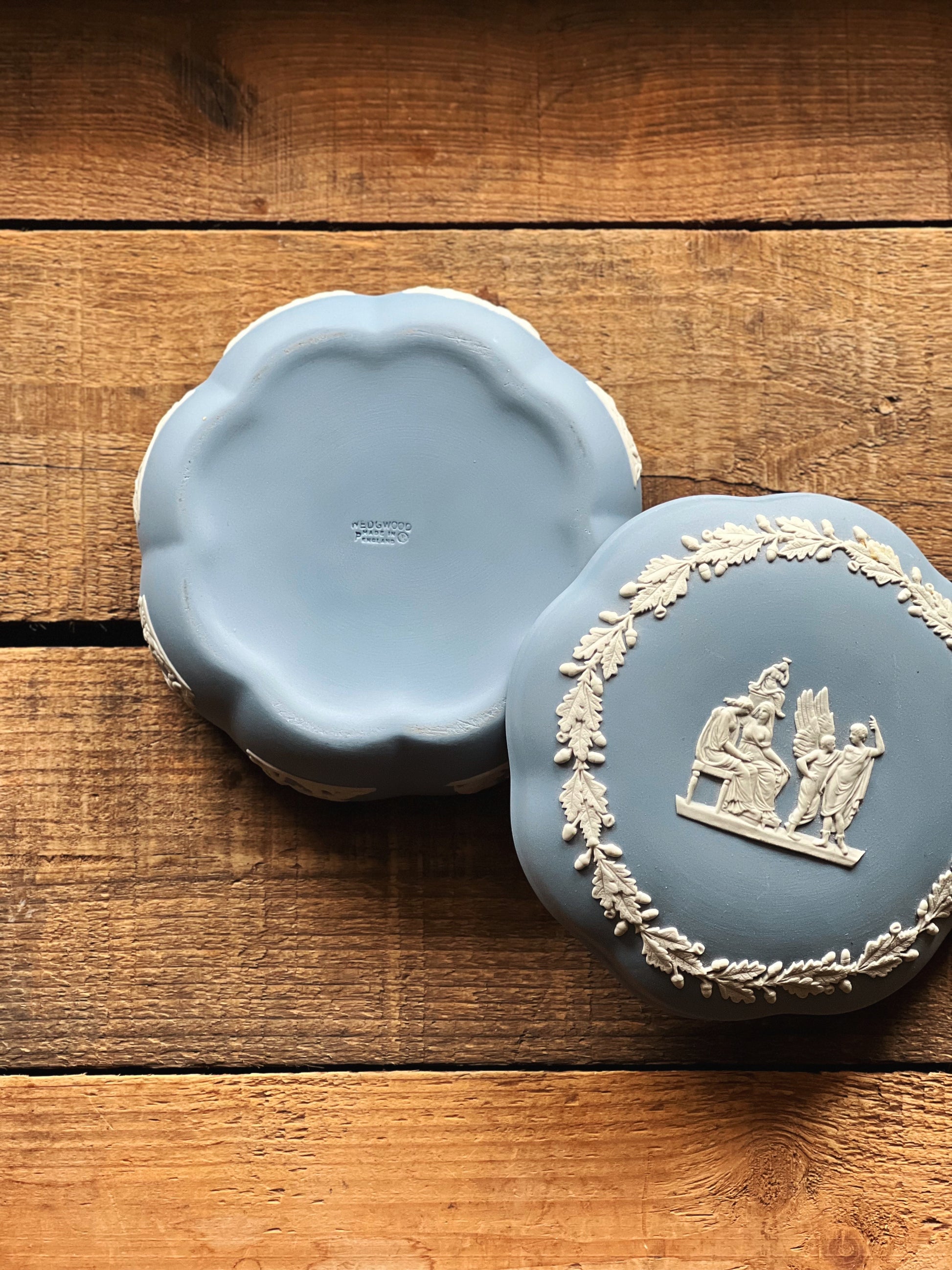 Vintage Wedgwood Blue Jasperware Covered Trinket Dish