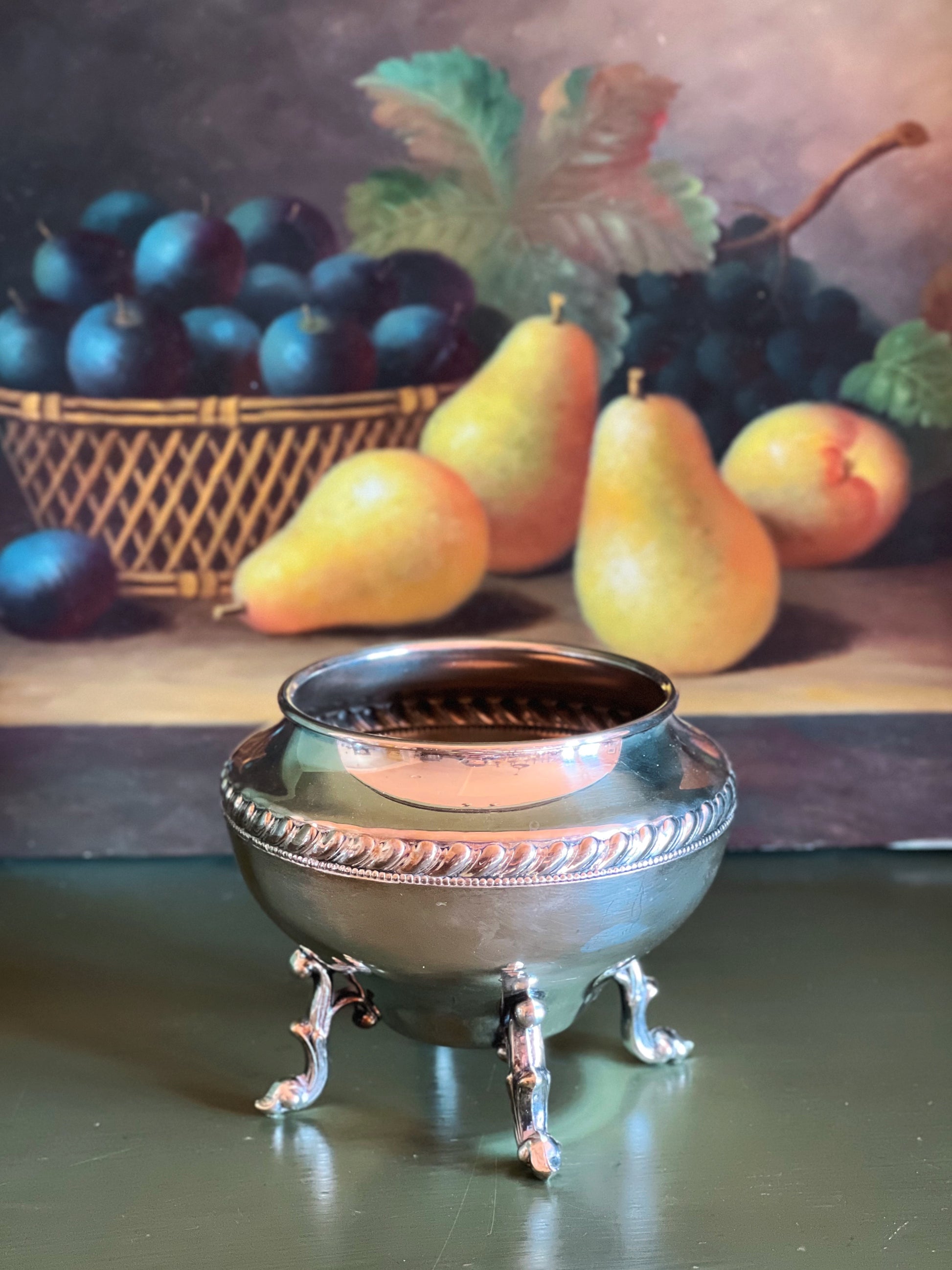 Vintage Four Footed Round Silver Bowl
