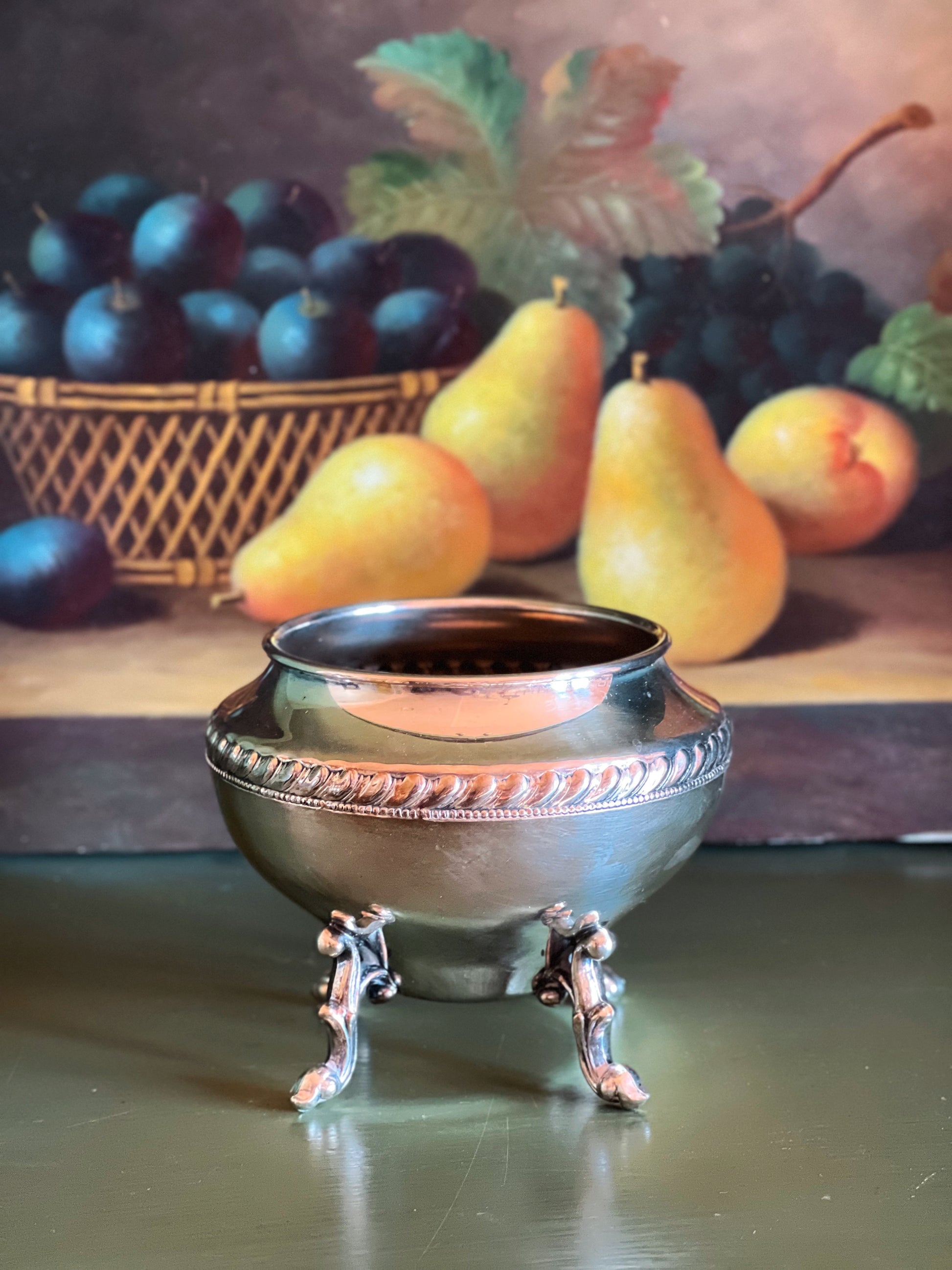 Vintage Four Footed Round Silver Bowl
