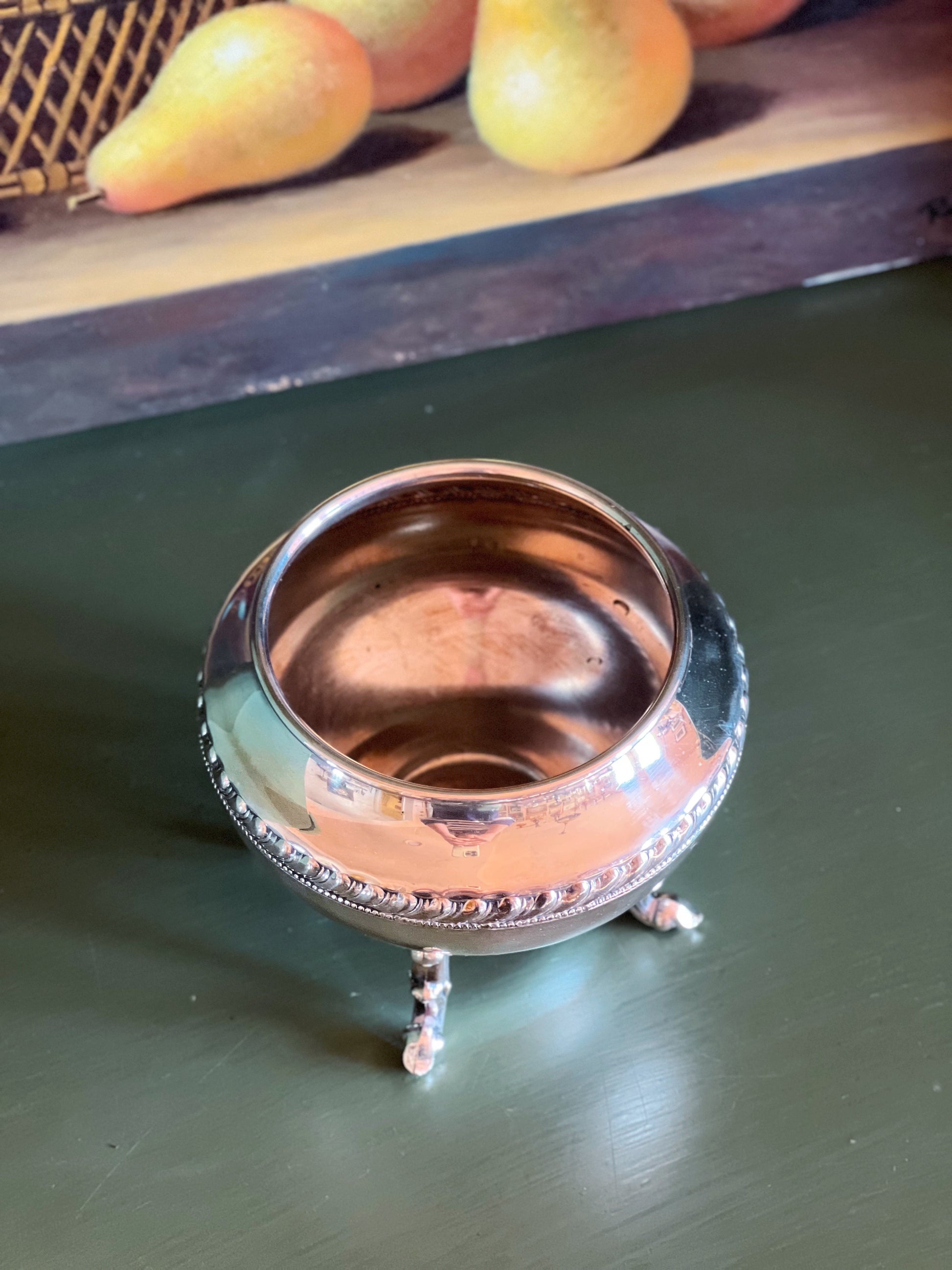 Vintage Four Footed Round Silver Bowl