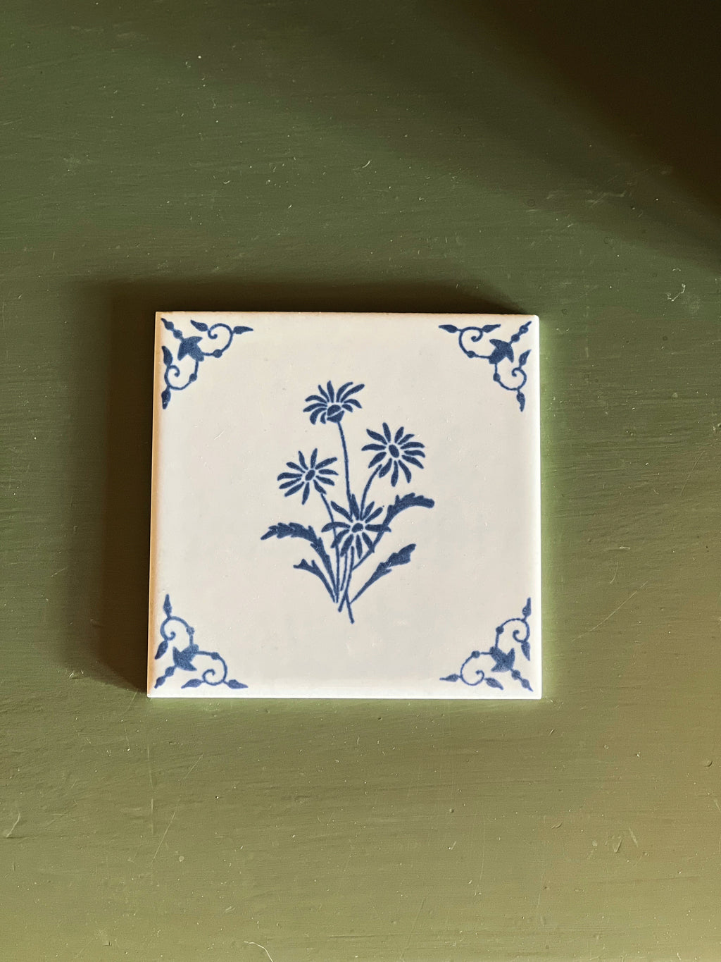 Vintage Delft Style Tile Blue & White Tile | Hand-Painted Look, 4.25" (Sold Individually)