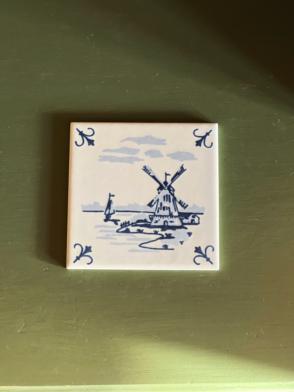 Vintage Delft Style Tile Blue & White Tile | Hand-Painted Look, 4.25" (Sold Individually)