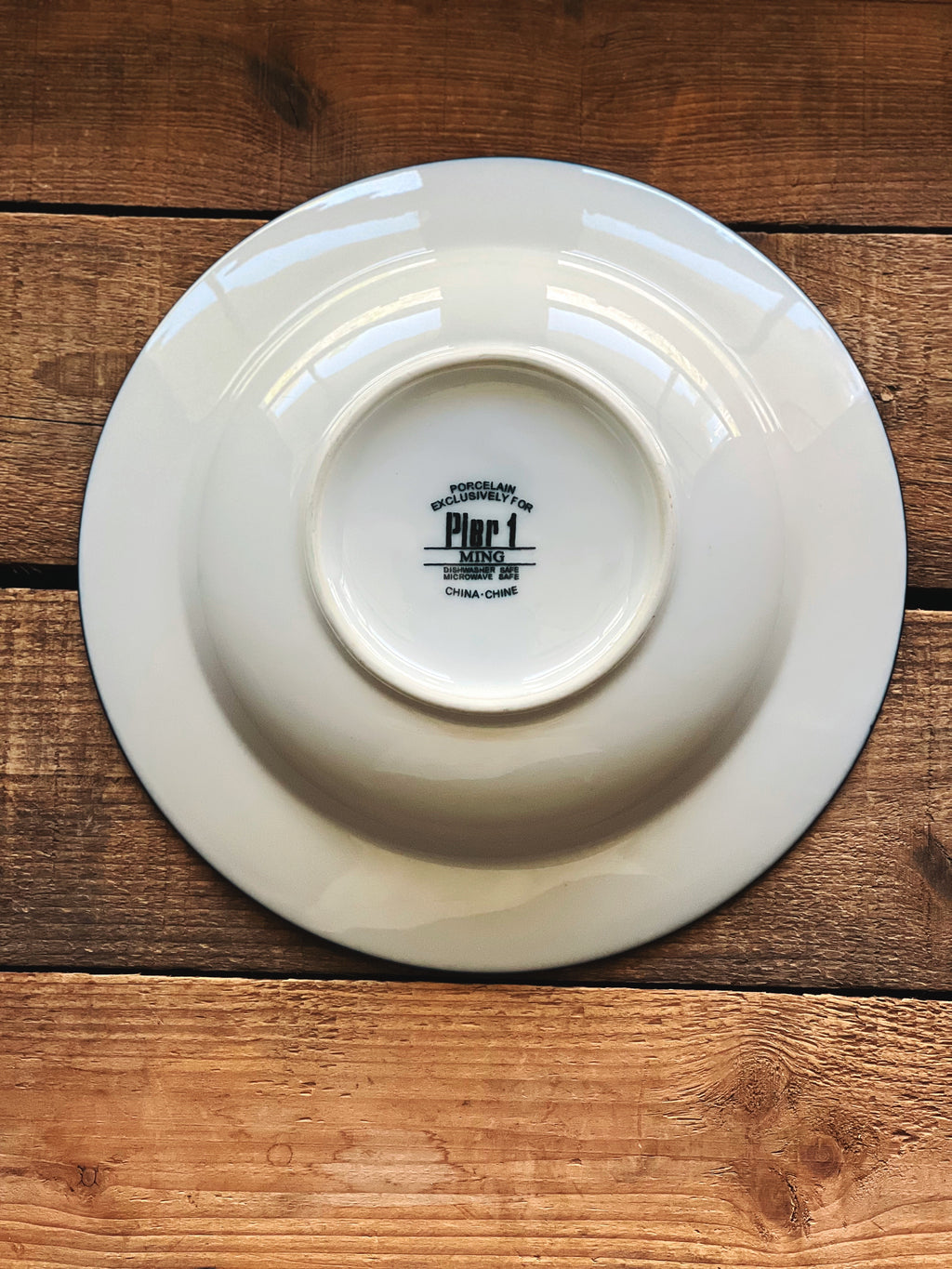 vintage Pier 1 Ming bowl floral maker's mark close up