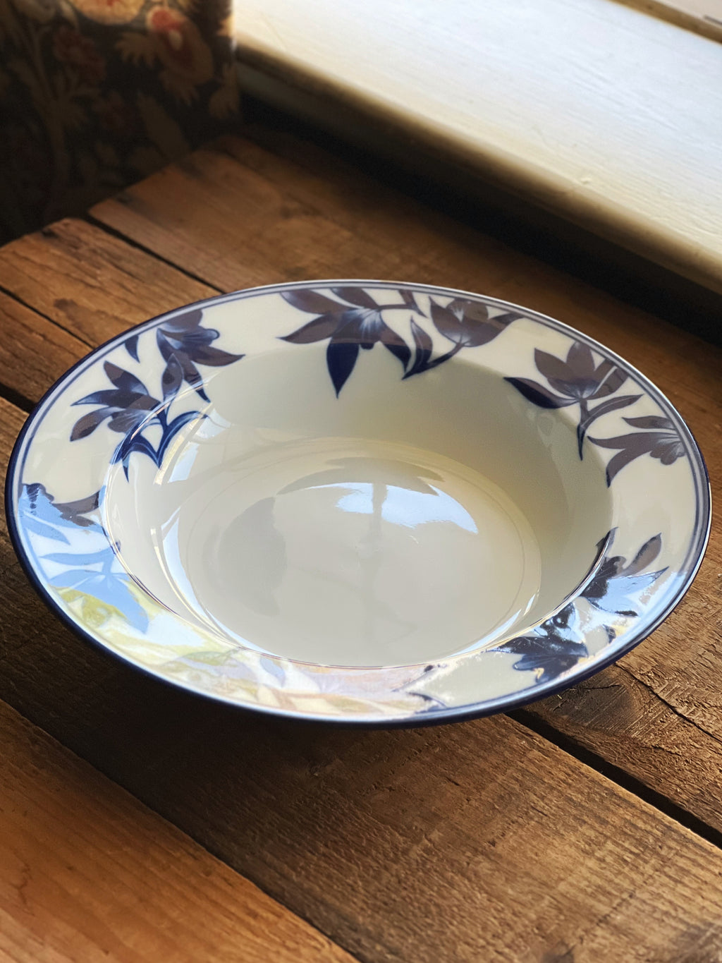 blue white rimmed soup bowl Pier 1 replacement dish