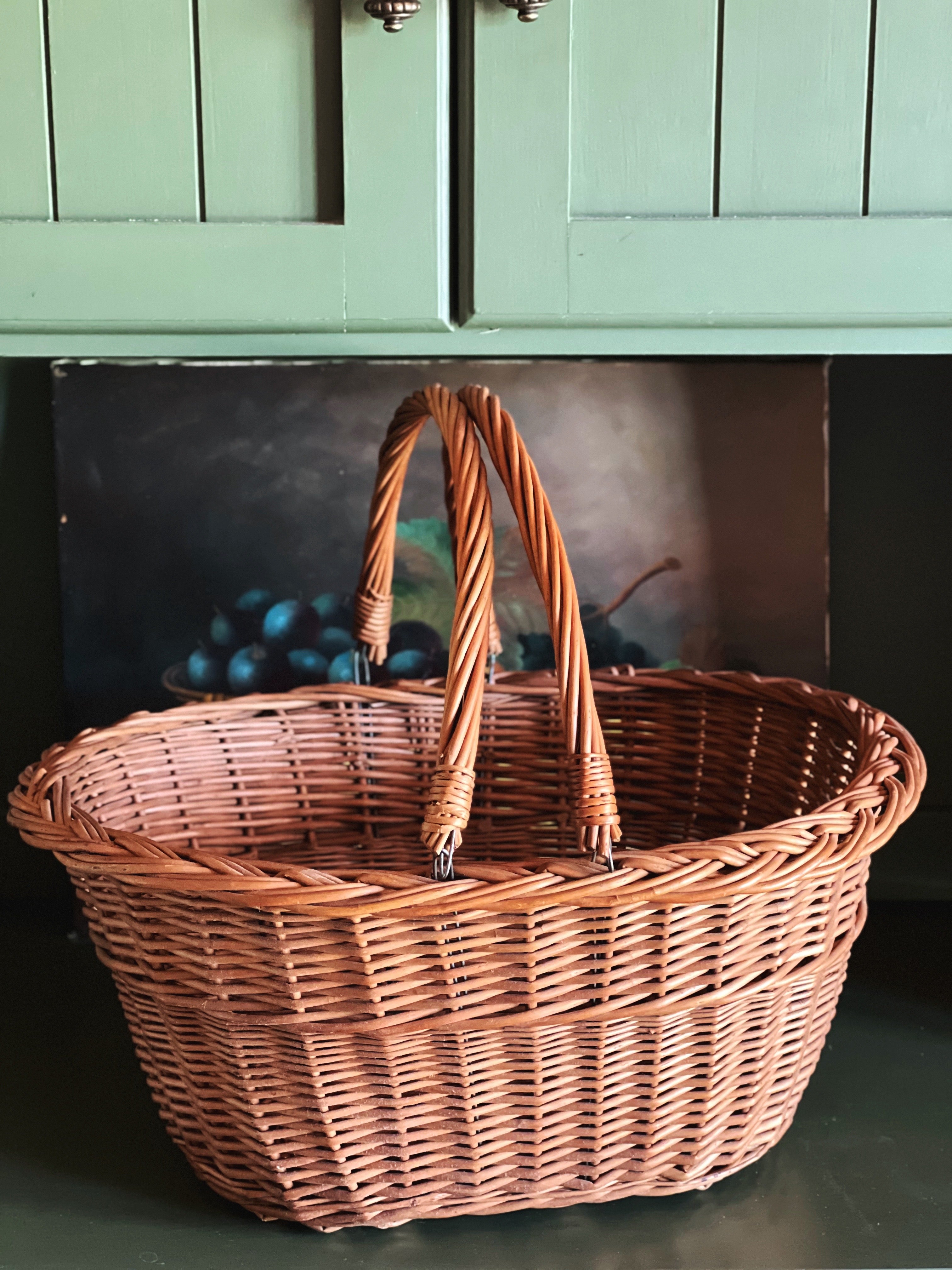 Vintage Two Handle Small Wicker Laundry Basket - Natural Brown