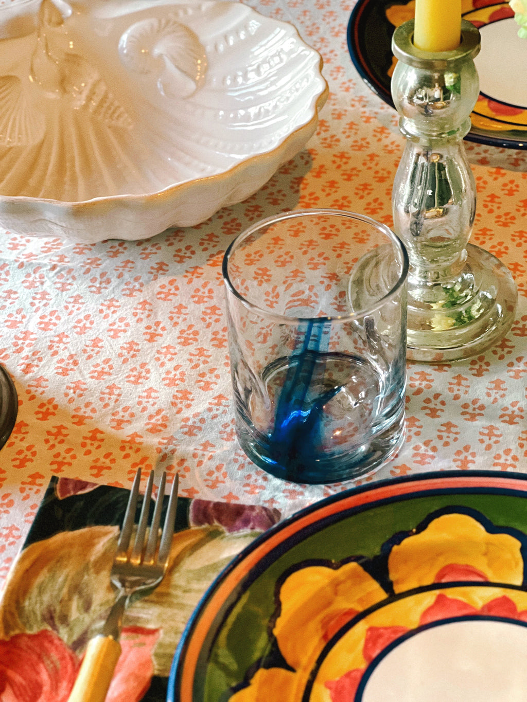 Vintage cobalt blue swirl old fahsioned glass, blue rocks tumbler detail