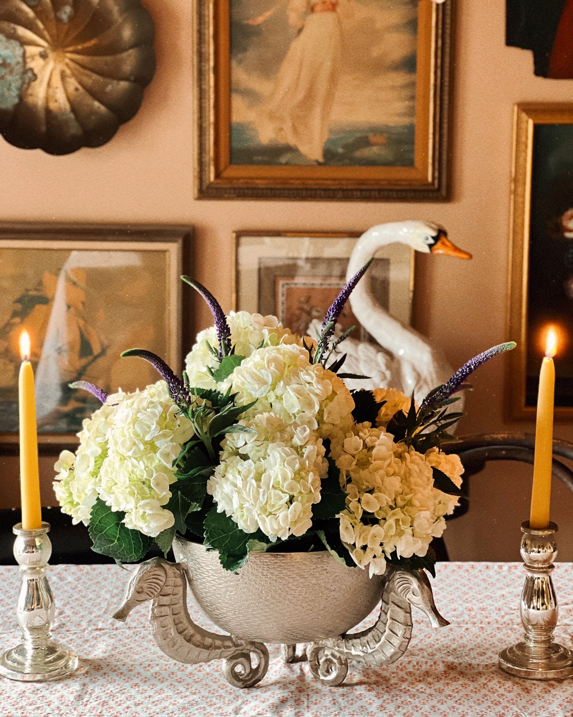 Vintage Silver Seahorse Centerpiece Bowl | Sculptural Coastal Serving Piece