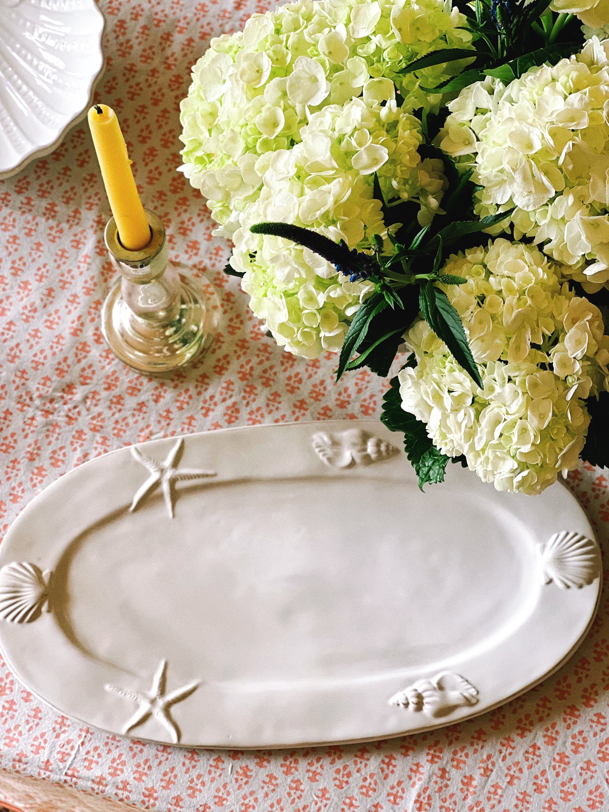 Large coastal serving platter with starfish accents