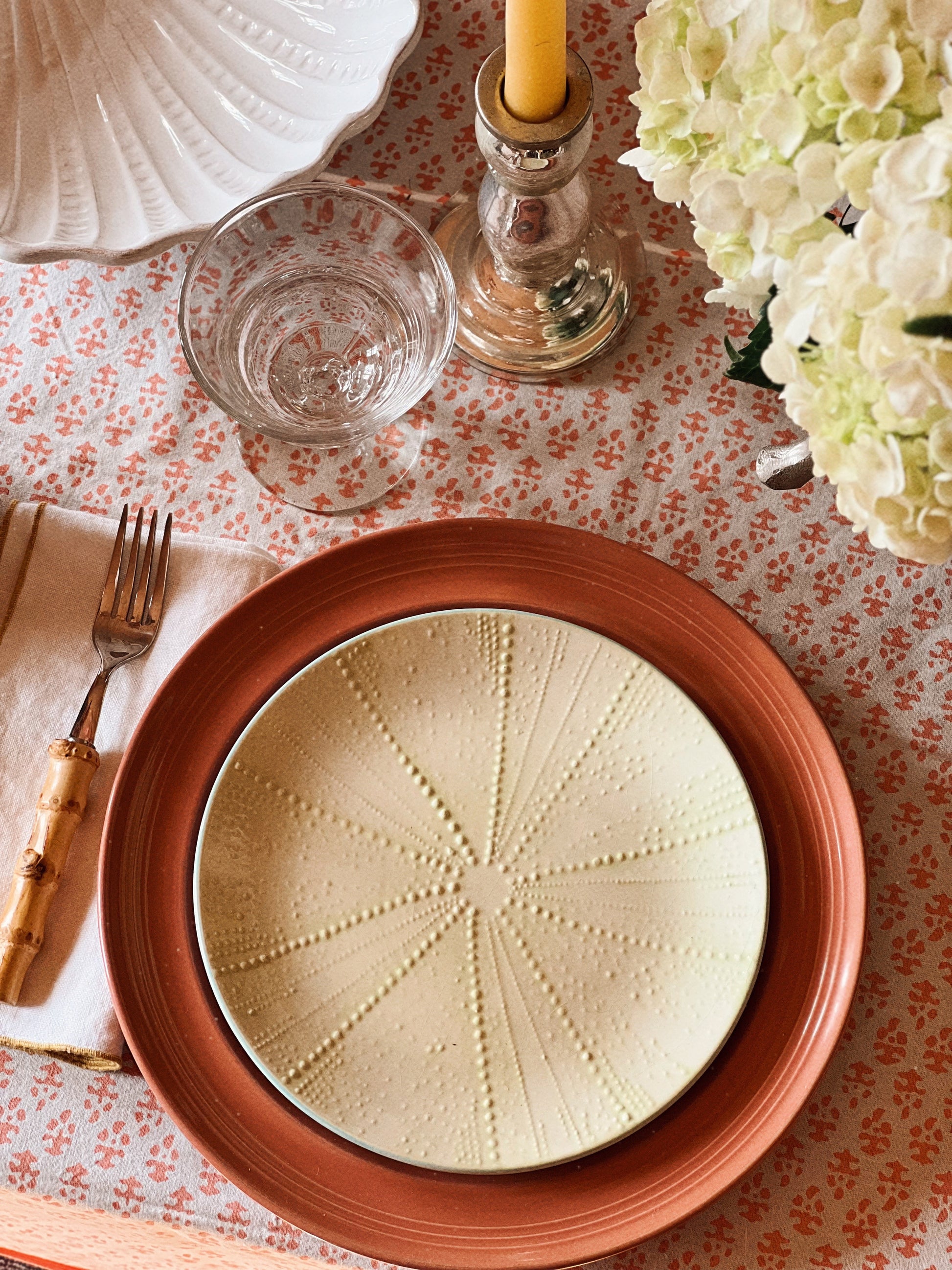 Set of 4 Vintage Apricot Colored Stoneware Dinner Plates | Warm Neutral Tableware