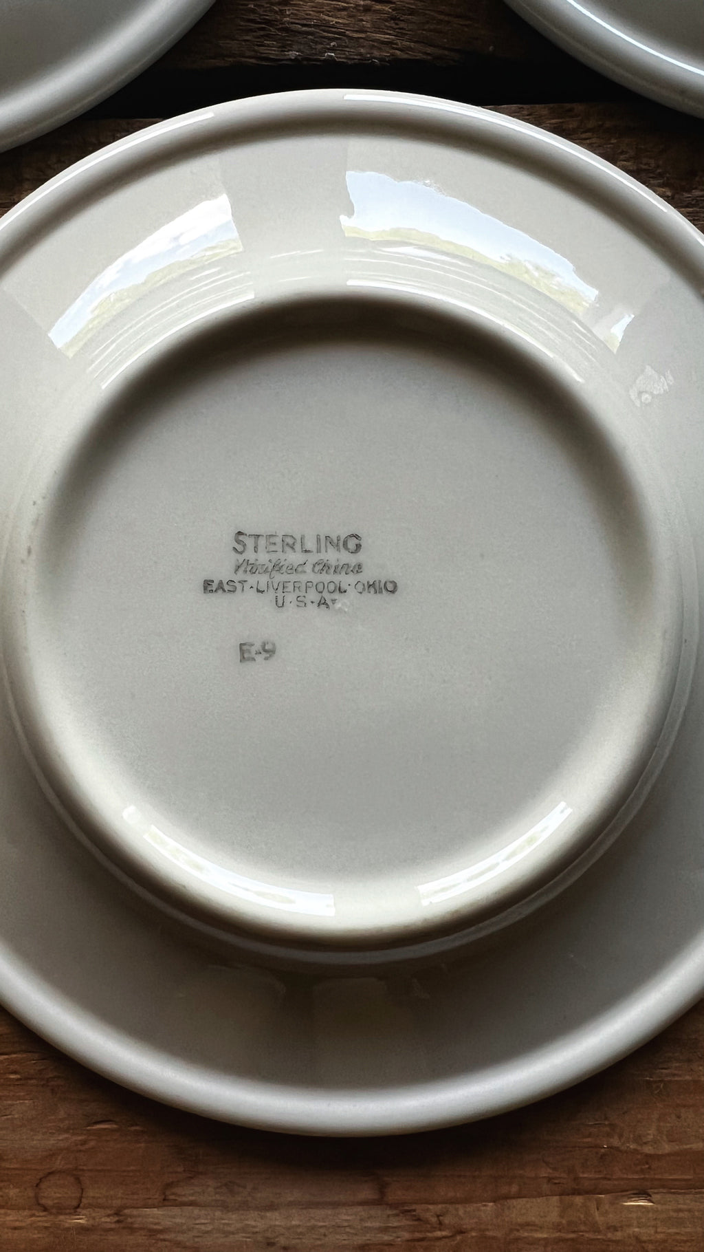 underside of vintage china plate showing Sterling China backstamp
