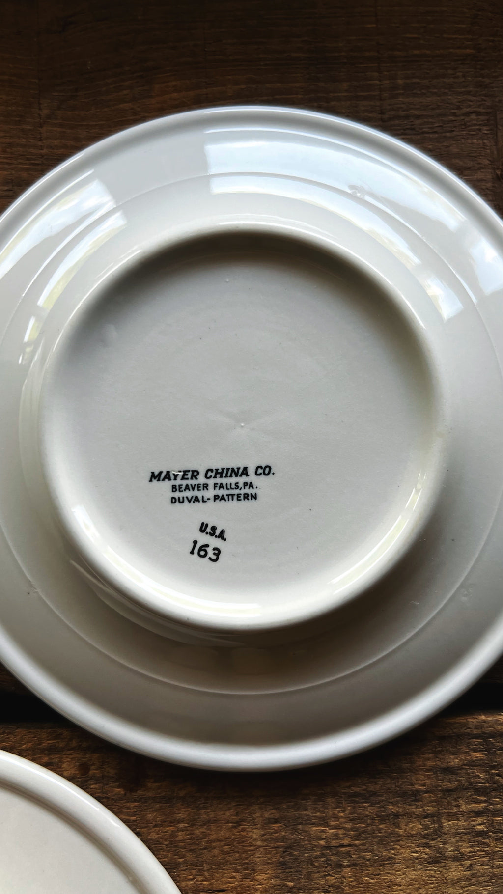 underside of vintage china plate showing maker mark Mayer China
