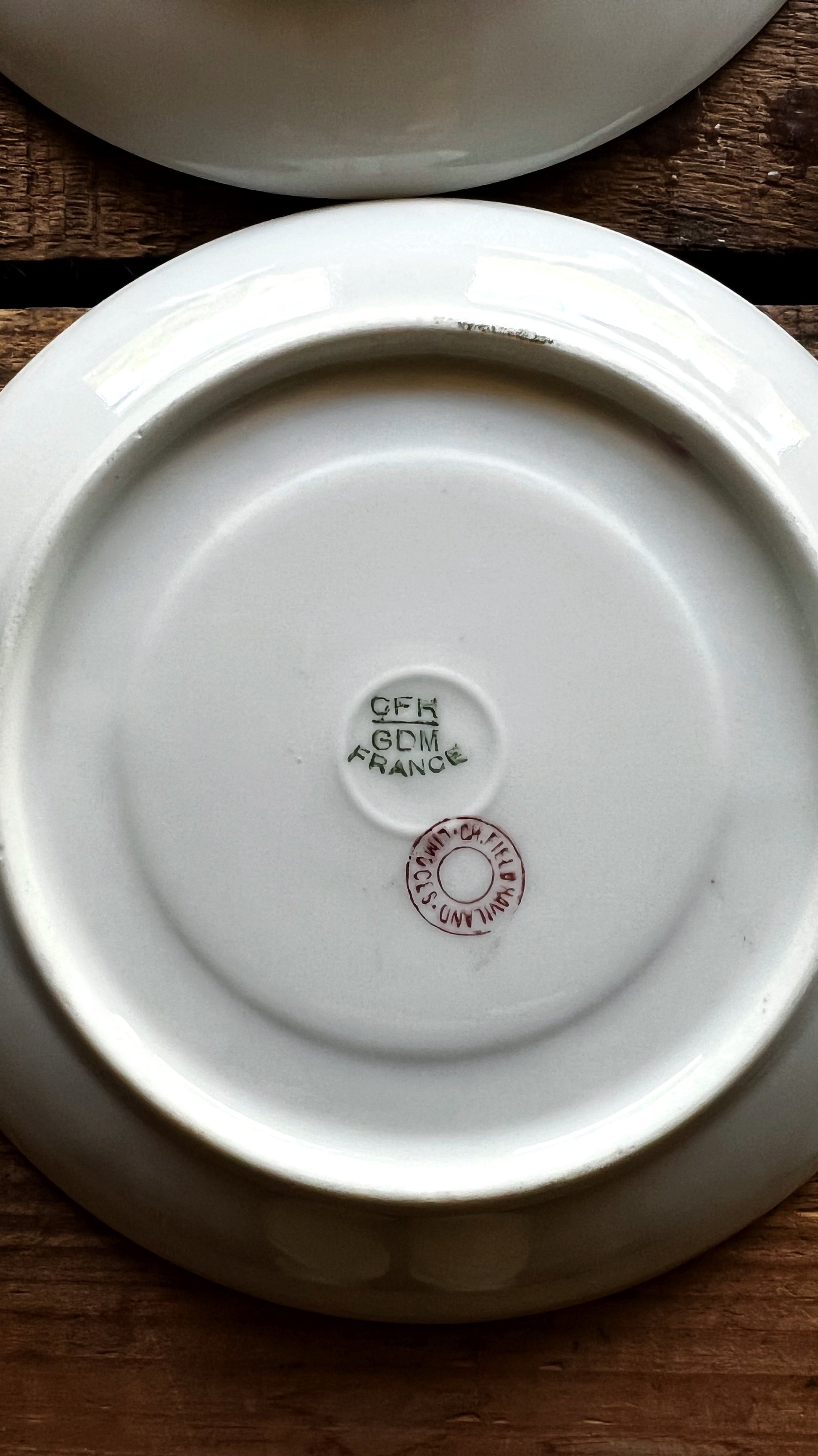 Charles Field Haviland Limoges France maker’s mark on vintage porcelain saucer