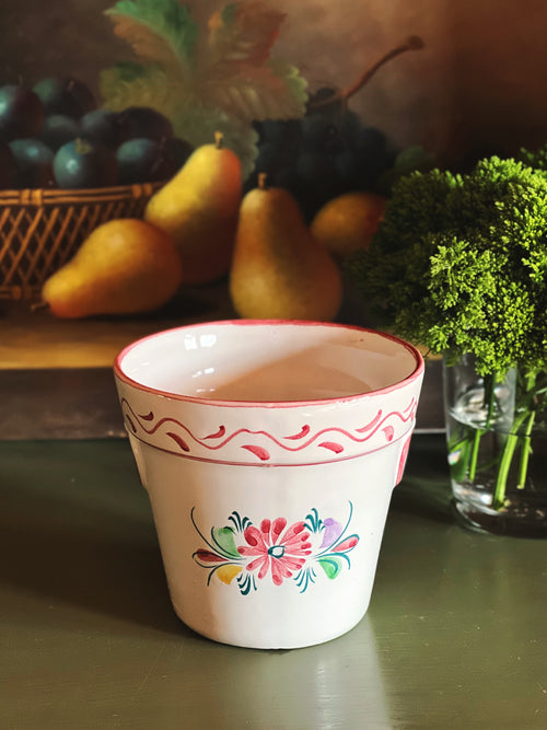 Small vintage ceramic planter with floral design front view