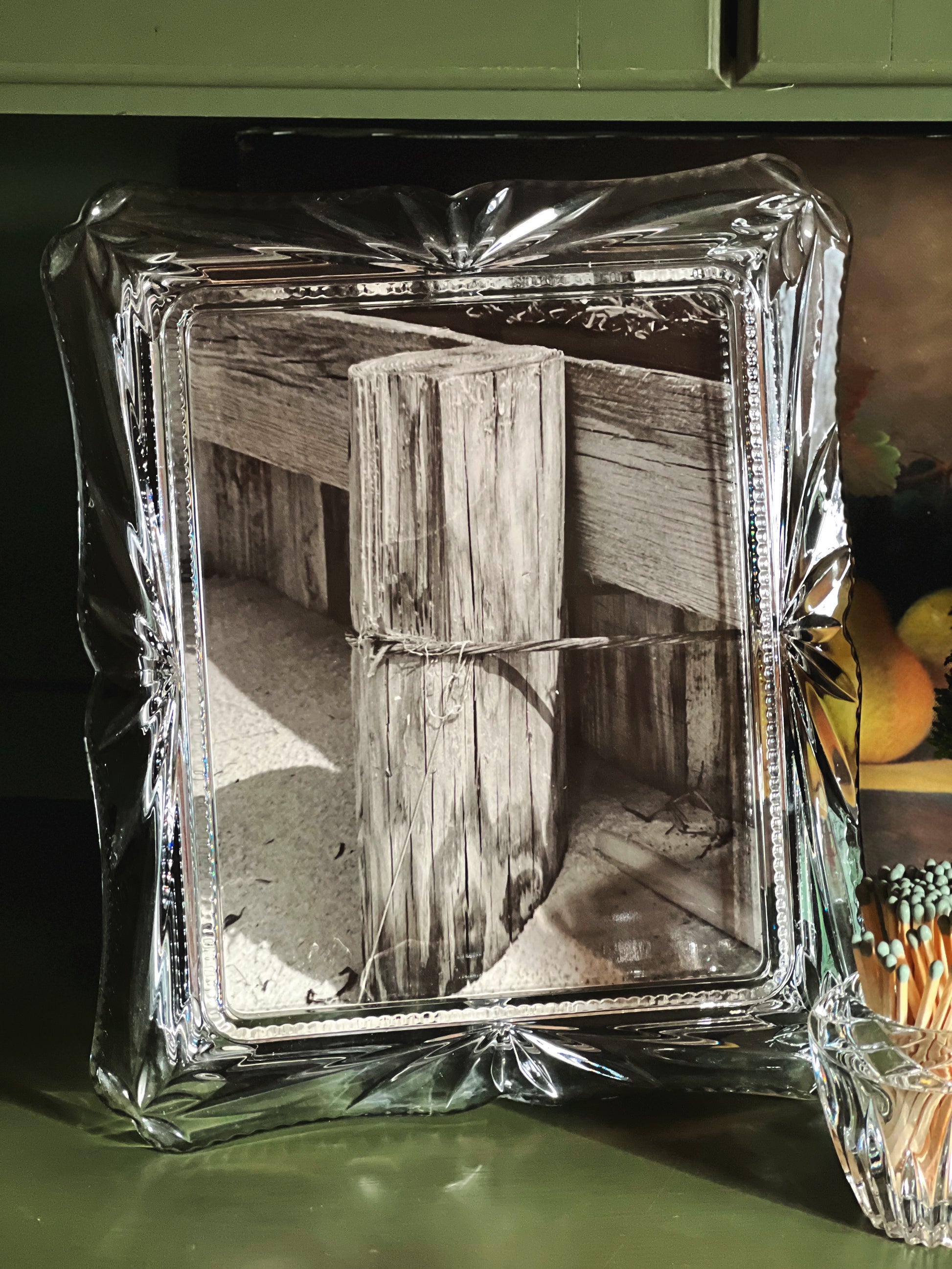 coastal image displayed in vintage crystal frame